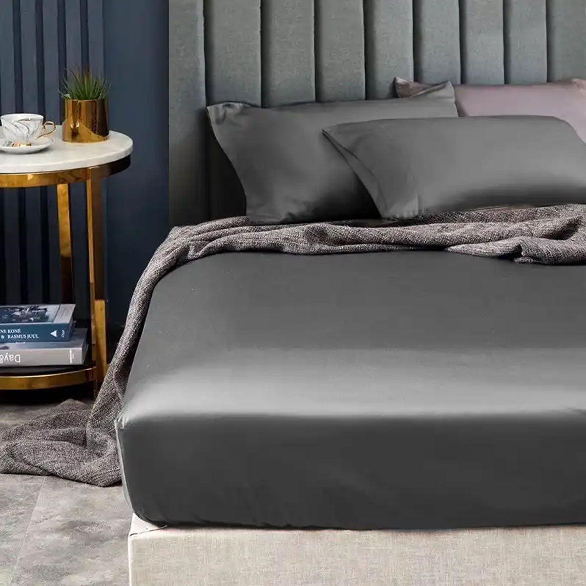 Ramesses 1500TC Elite Egyptian Cotton Sateen Fitted Sheet Combo Set Charcoal Mega Queen - Harrogates
