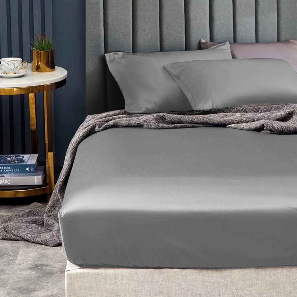 Ramesses 1500TC Elite Egyptian Cotton Sateen Fitted Sheet Combo Set Grey King Single - Harrogates