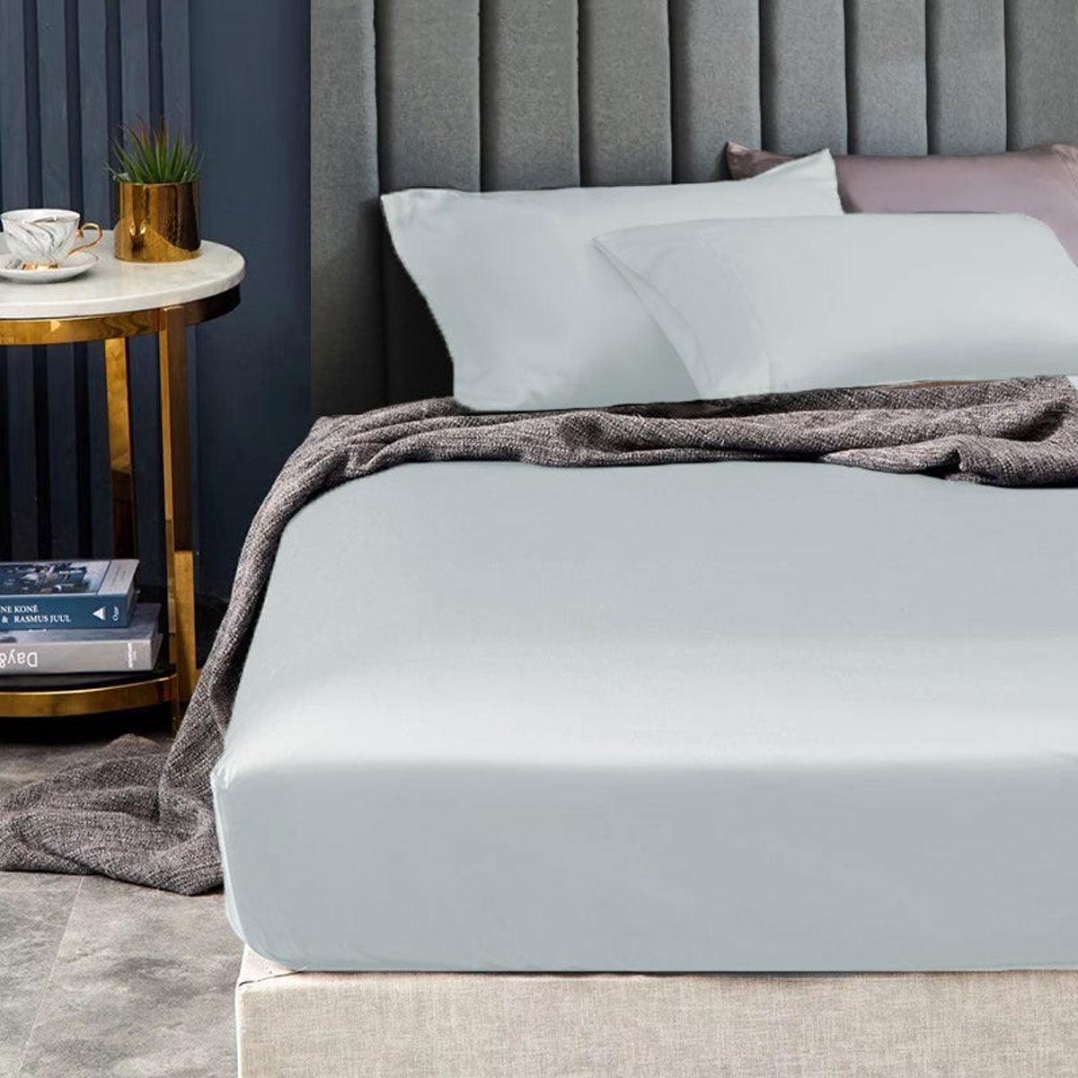 Ramesses 1500TC Elite Egyptian Cotton Sateen Fitted Sheet Combo Set Ice Blue Single - Harrogates
