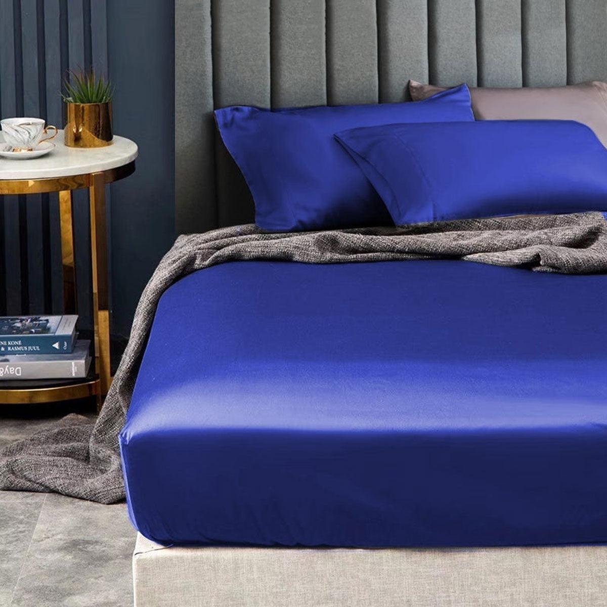 Ramesses 1500TC Elite Egyptian Cotton Sateen Fitted Sheet Combo Set Royal Blue Queen - Harrogates