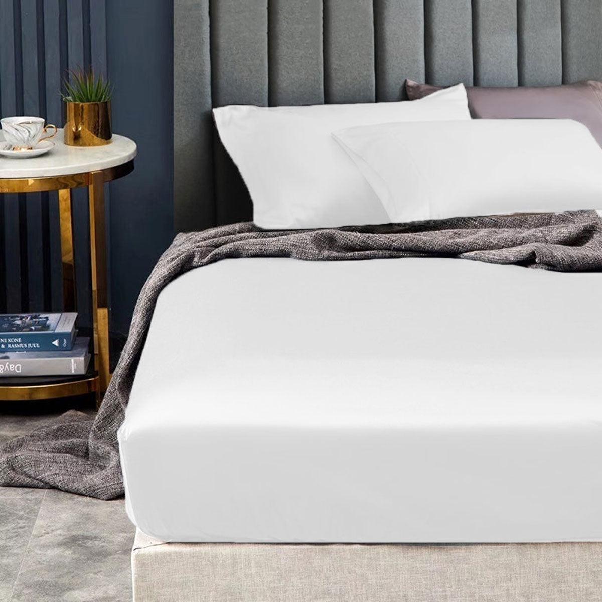 Ramesses 1500TC Elite Egyptian Cotton Sateen Fitted Sheet Combo Set White Single - Harrogates