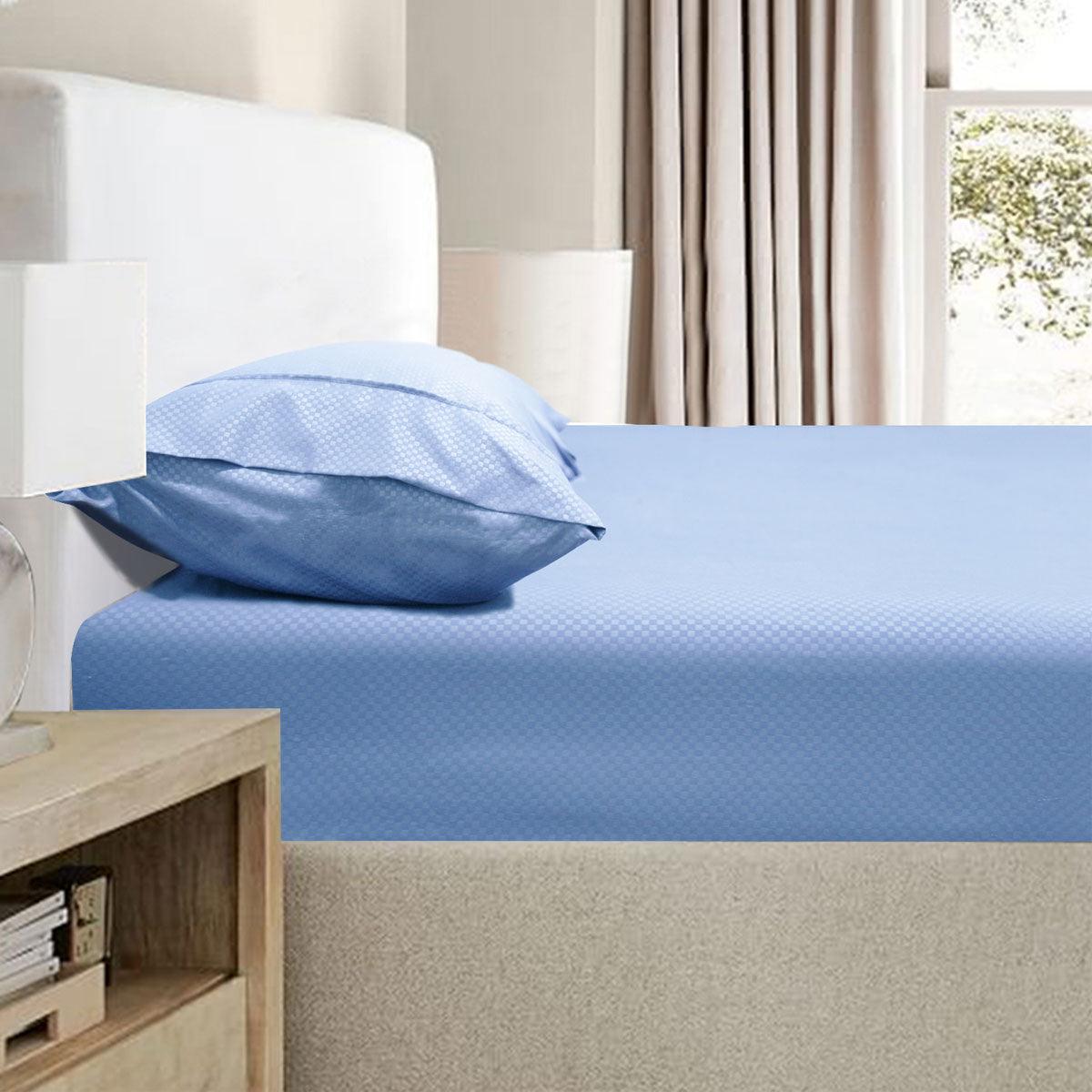 Ramesses 2000TC Bamboo Embossed Fitted Sheet Combo Set Mid Blue King - Harrogates