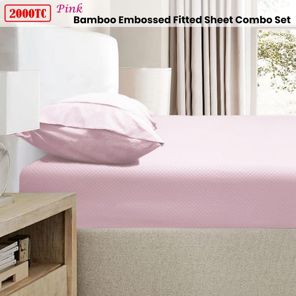 Ramesses 2000TC Bamboo Embossed Fitted Sheet Combo Set Pink King - Harrogates