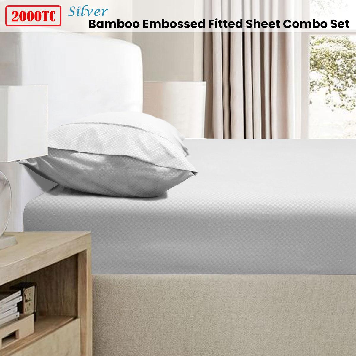 Ramesses 2000TC Bamboo Embossed Fitted Sheet Combo Set Silver King - Harrogates