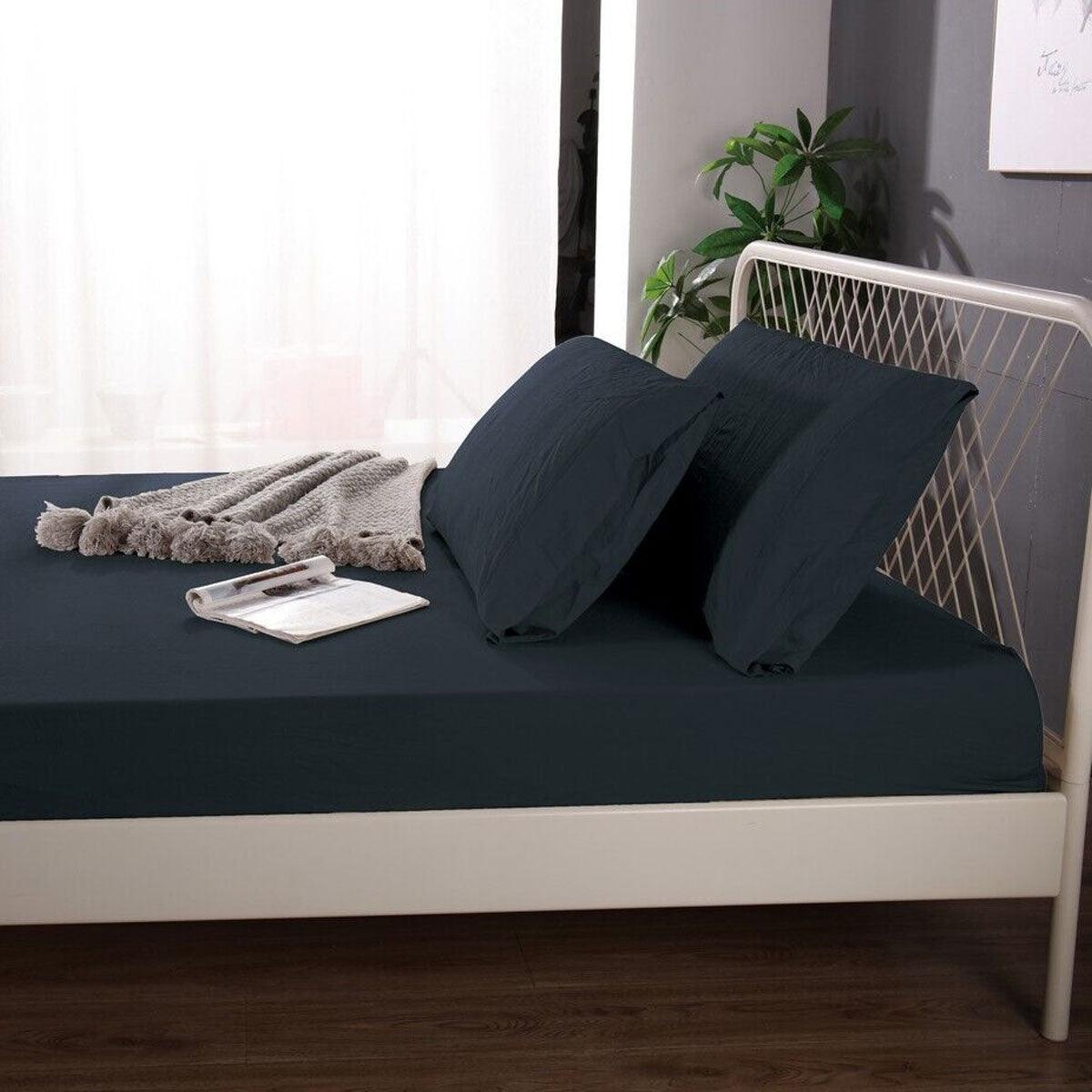 Ramesses 1000TC Linen Bamboo Fitted Sheet Combo Set Charcoal Queen - Harrogates