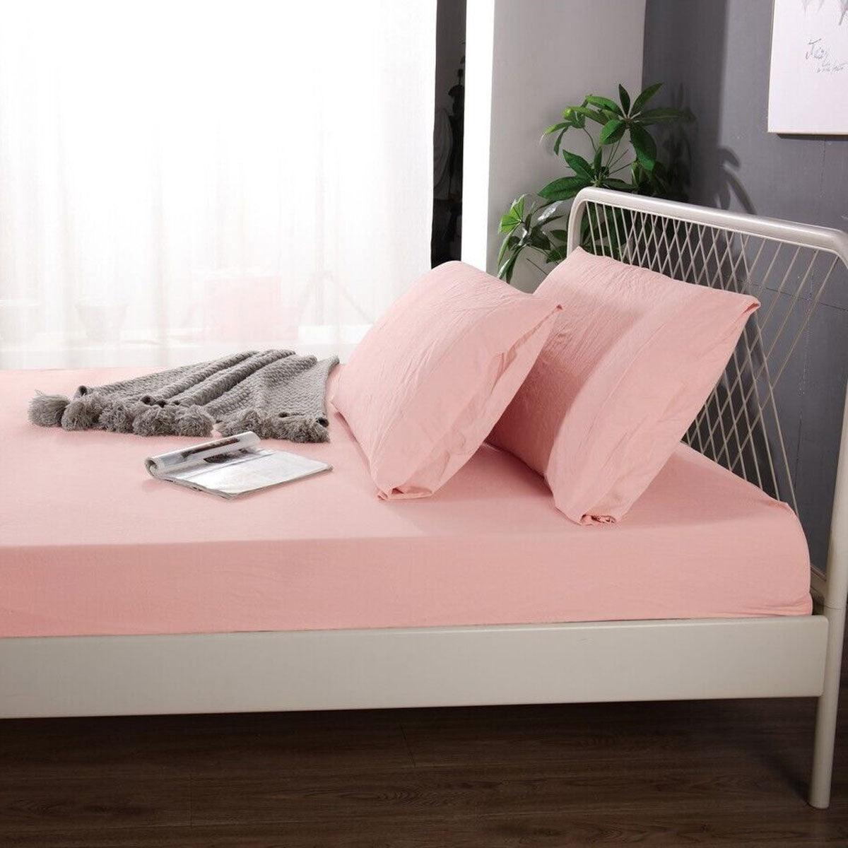 Ramesses 1000TC Linen Bamboo Fitted Sheet Combo Set Dusty Pink Queen - Harrogates