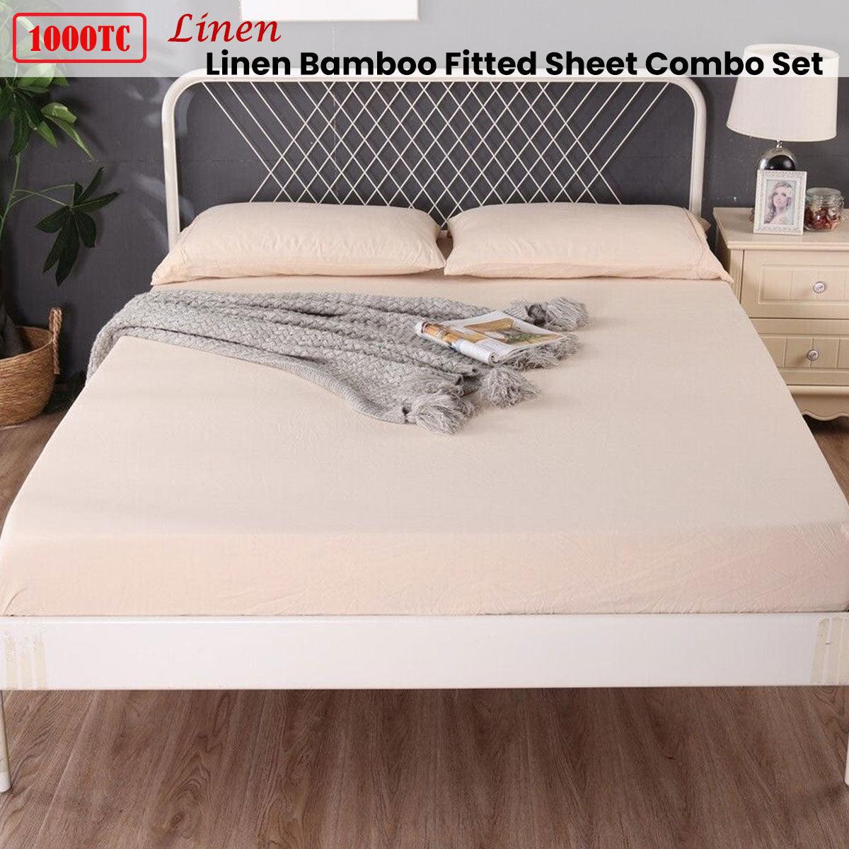 Ramesses 1000TC Linen Bamboo Fitted Sheet Combo Set Linen Queen - Harrogates