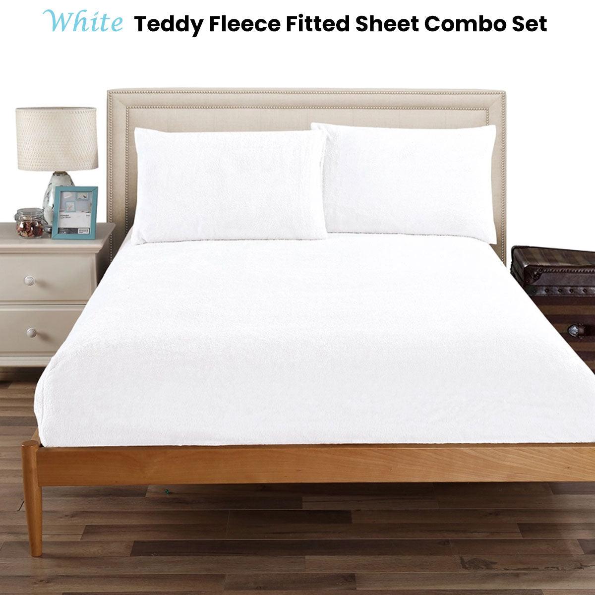 Ramesses Teddy Fleece Fitted Sheet Combo Set White Queen - Harrogates