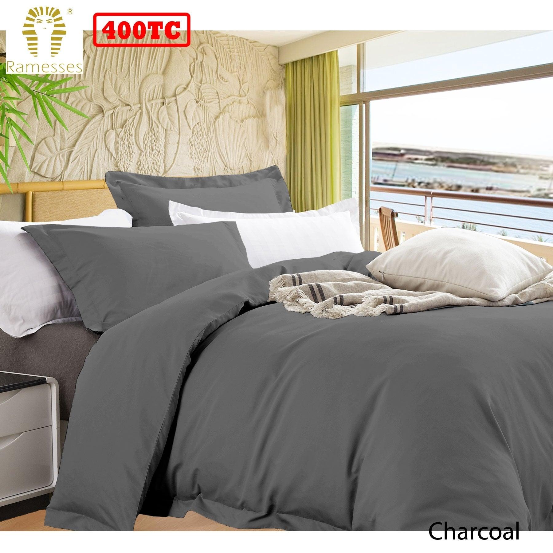 Ramesses Bamboo Cotton Quilt Cover Set Charcoal Queen - Harrogates