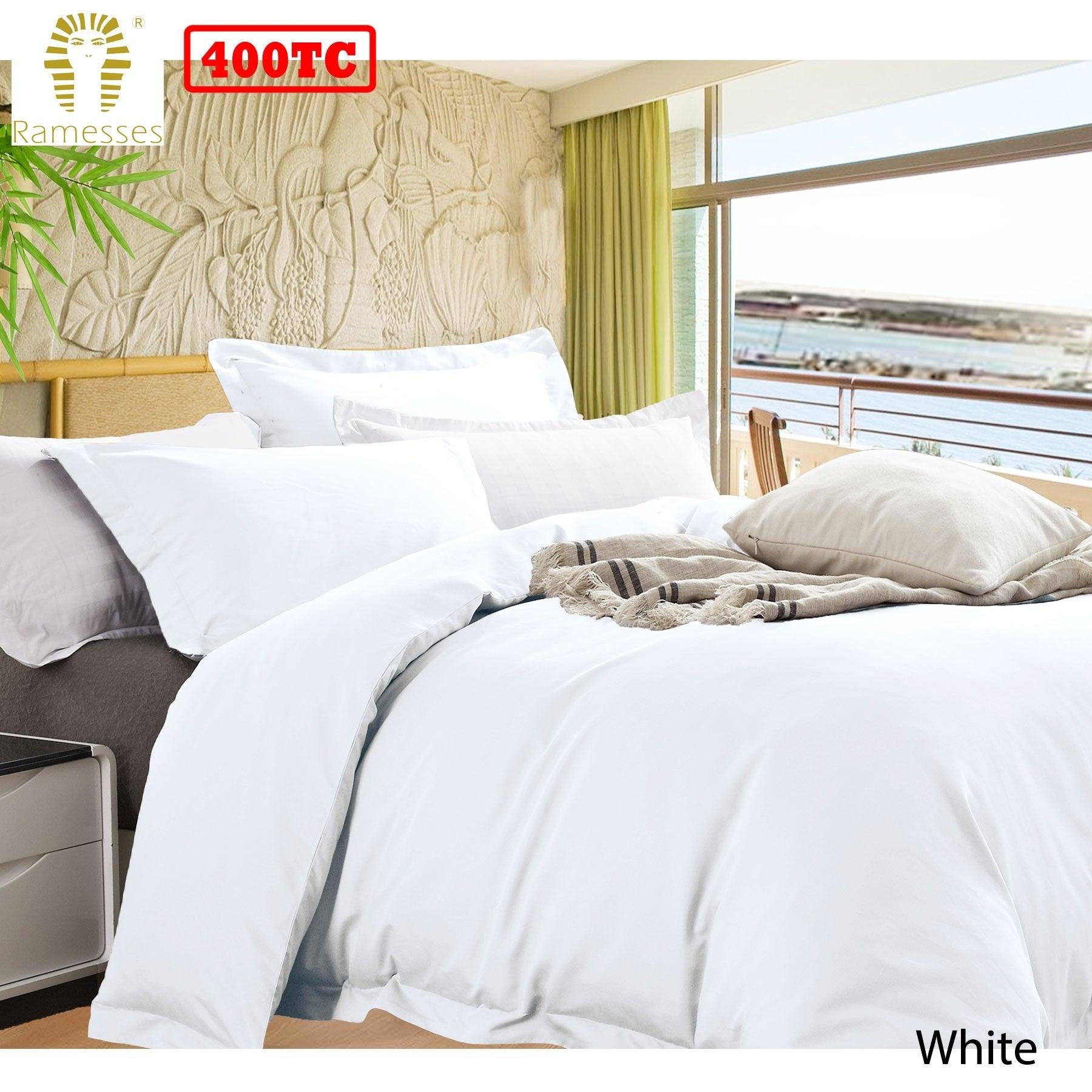 Ramesses Bamboo Cotton Quilt Cover Set White Queen - Harrogates