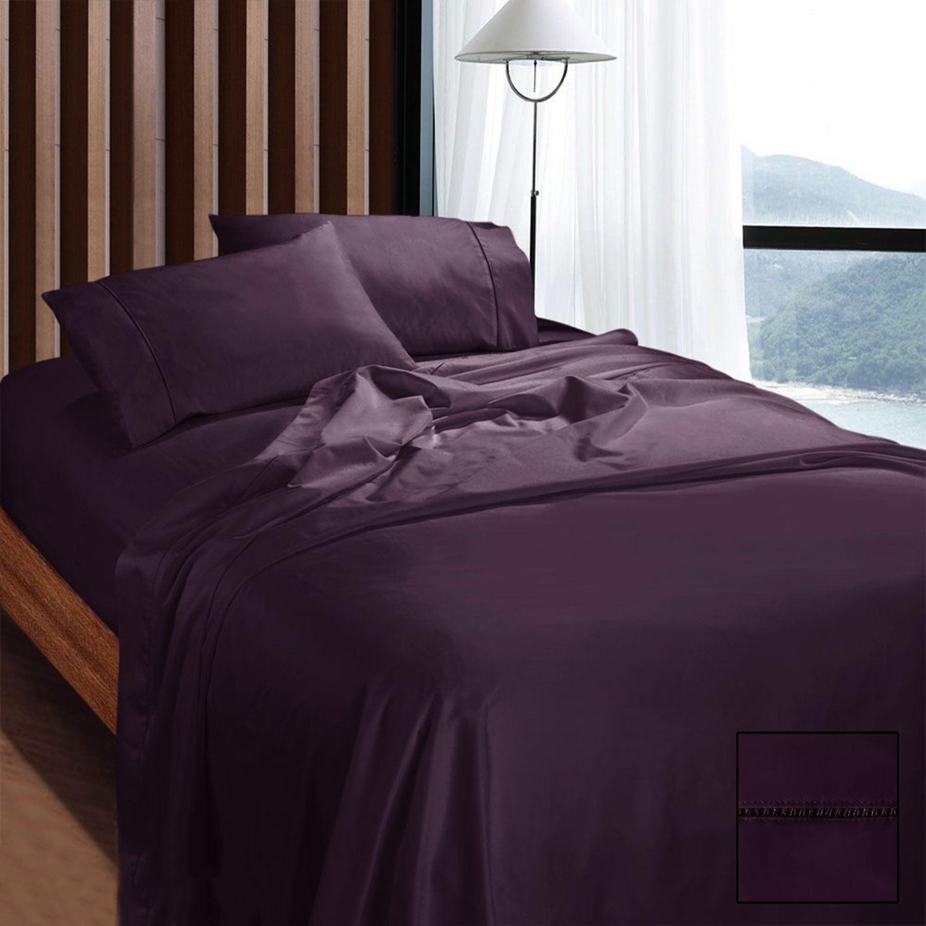 Ramesses 1100TC Egyptian Cotton Sateen Sheet Set Eggplant Queen - Harrogates