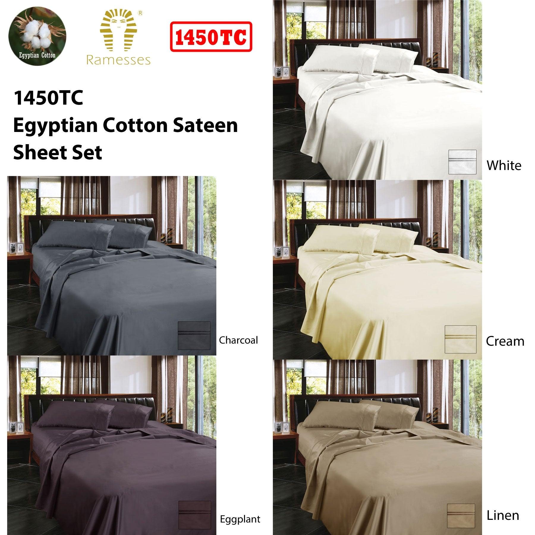 Ramesses 1450TC Egyptian Cotton Sateen Sheet Set Cream King - Harrogates