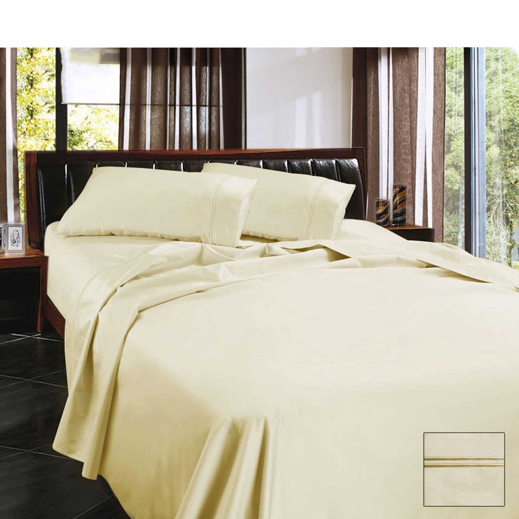 Ramesses 1450TC Egyptian Cotton Sateen Sheet Set Cream Queen - Harrogates