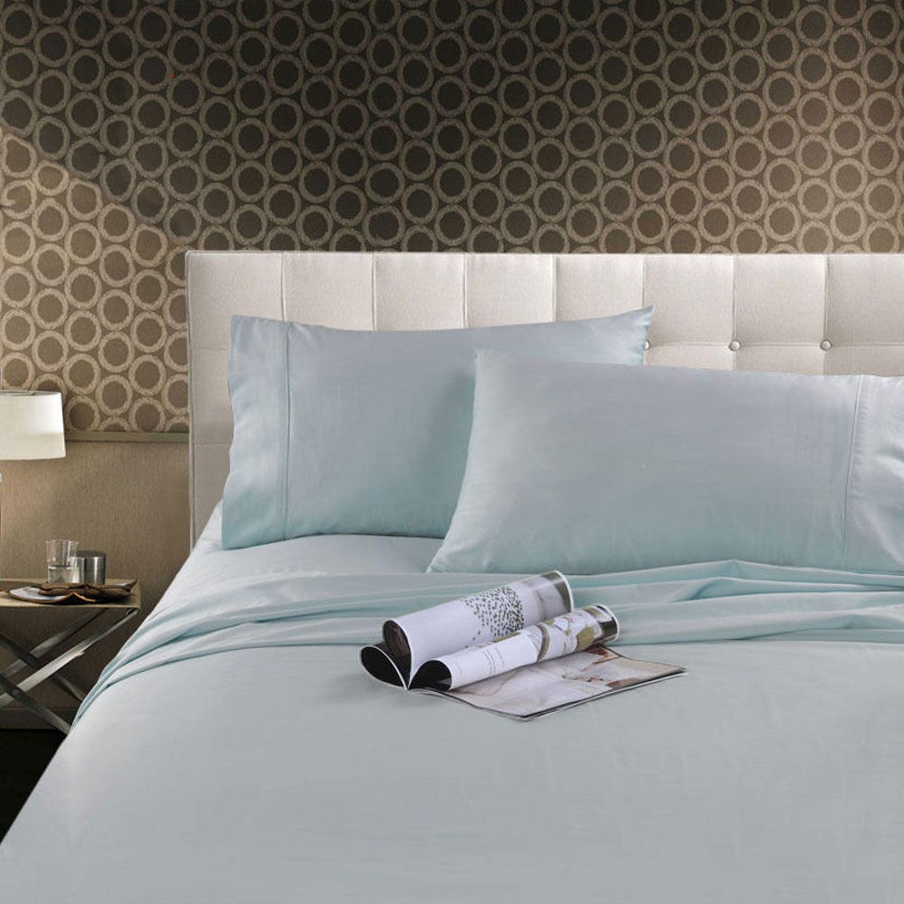 Kingtex 300TC Cotton Sheet Set Ice Blue Single - Harrogates