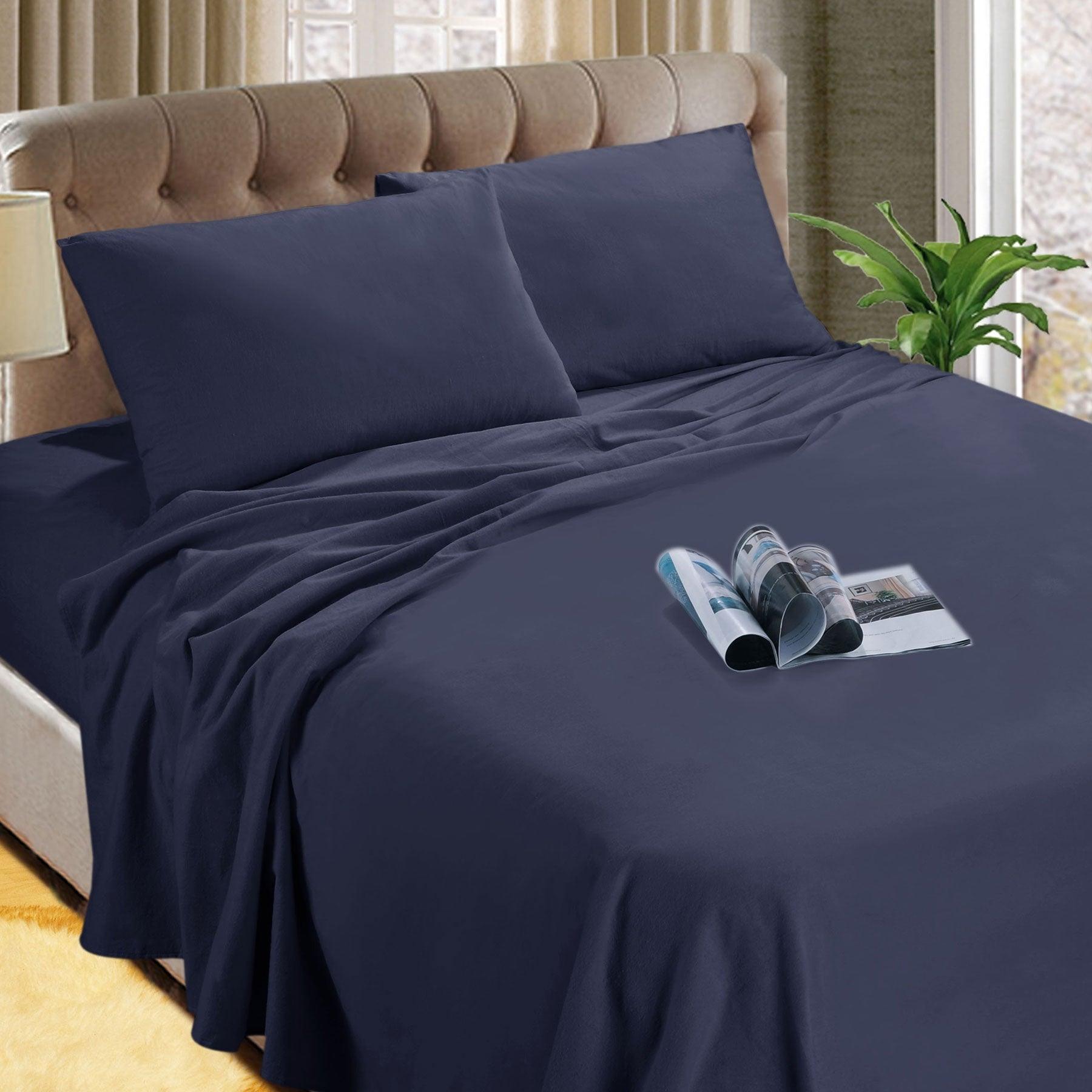 Kingtex Micro Flannelette Sheet Set 40 cm Wall Denim Single - Harrogates