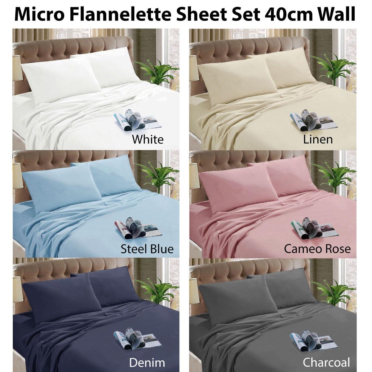 Kingtex Micro Flannelette Sheet Set 40 cm Wall Denim Single - Harrogates
