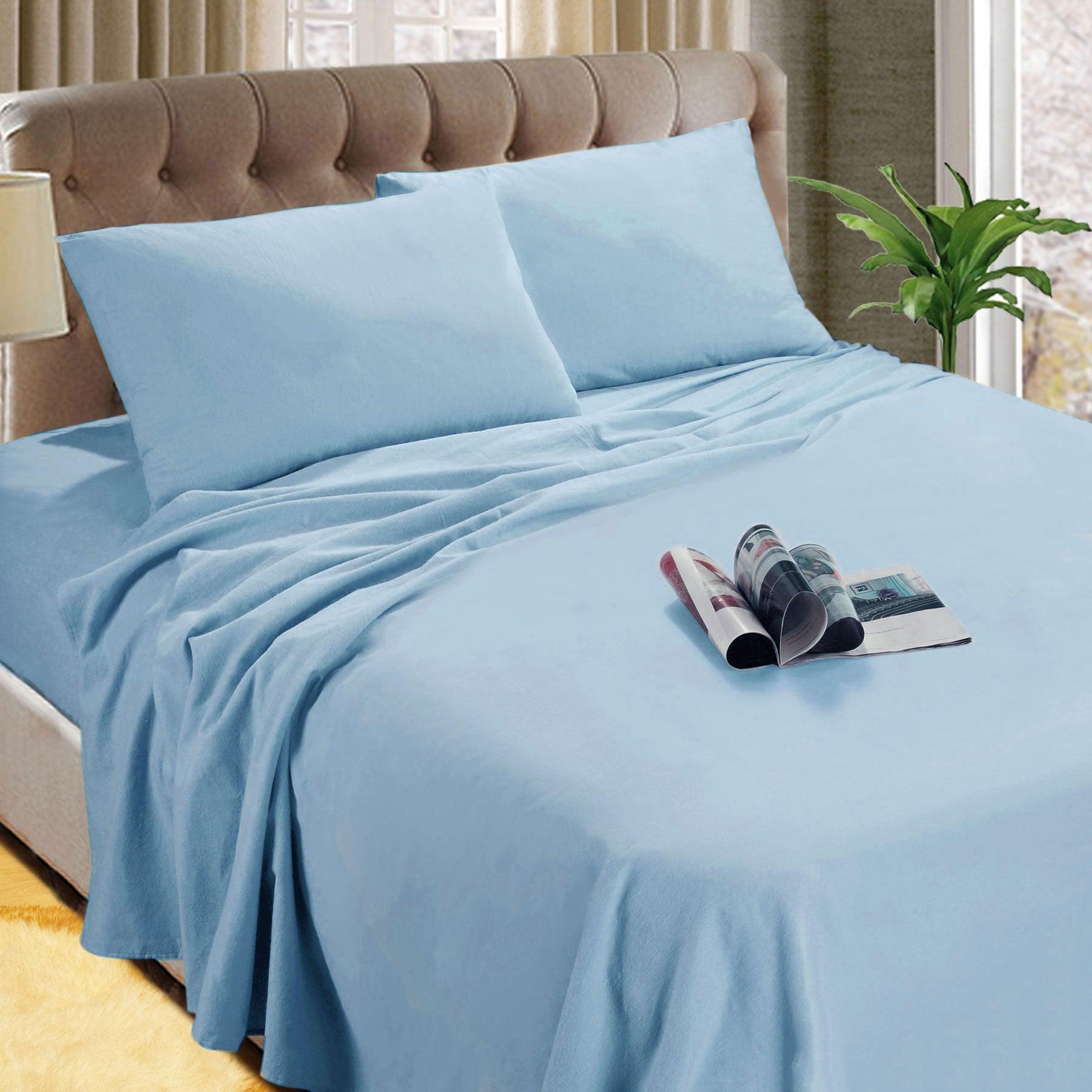 Kingtex Micro Flannelette Sheet Set 40 cm Wall Steel Blue Single - Harrogates