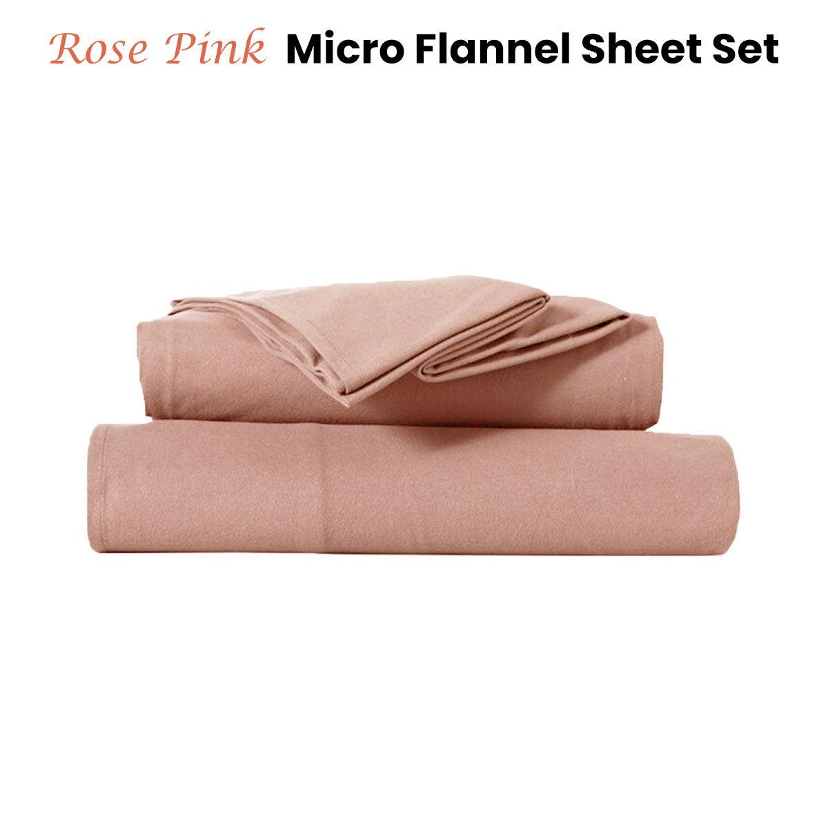 Kingtex Ultra-Soft Micro Flannel Sheet Set 40 cm Wall Rose Pink Queen - Harrogates
