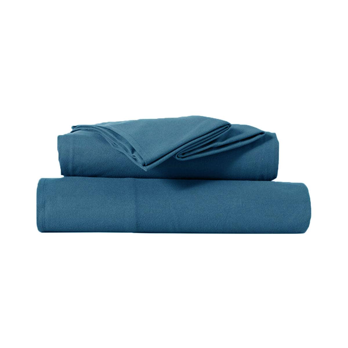 Kingtex Ultra-Soft Micro Flannel Sheet Set 40 cm Wall Steel Blue Queen - Harrogates