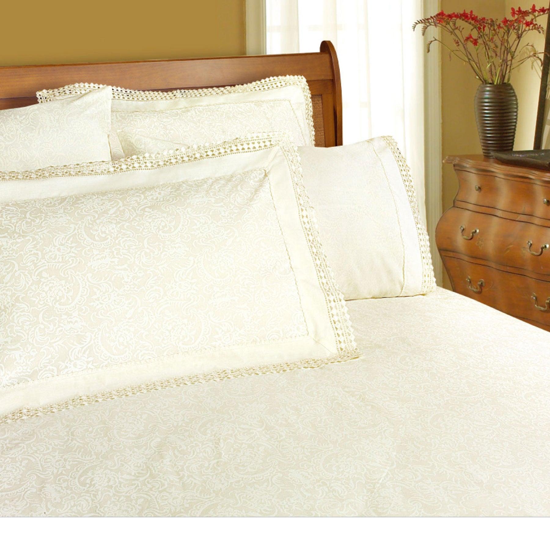 Shangri La Microfibre Machine Lace Sheet Set Cream Double - Harrogates