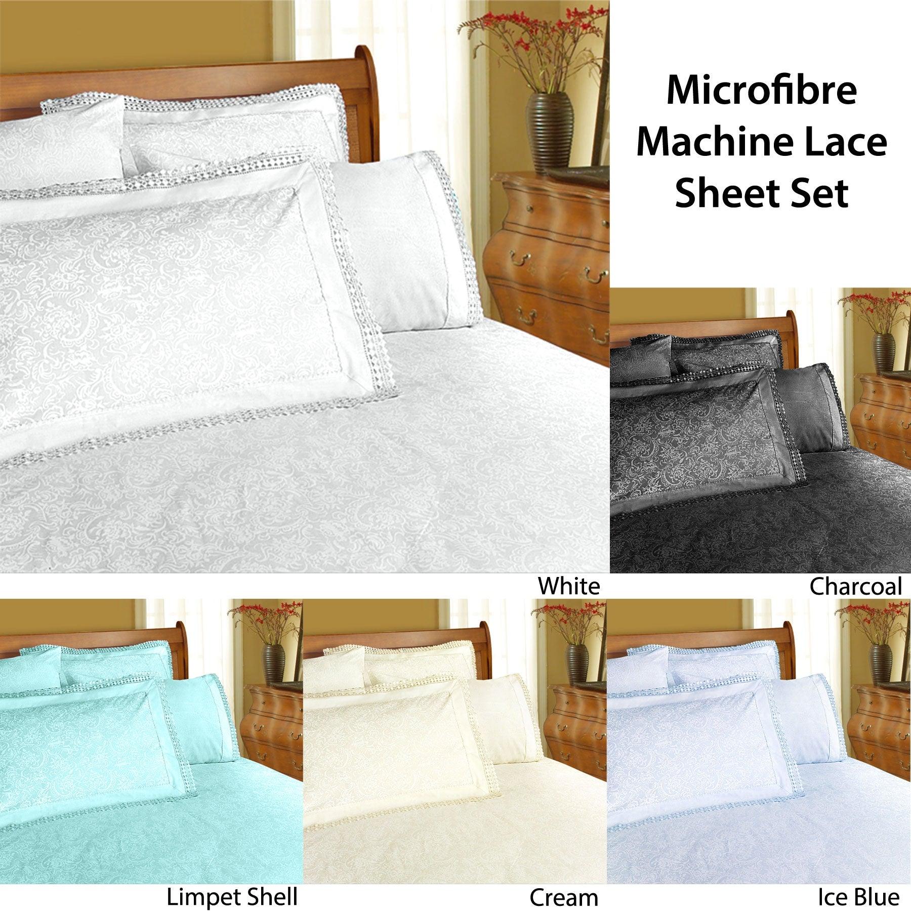 Shangri La Microfibre Machine Lace Sheet Set Cream Double - Harrogates