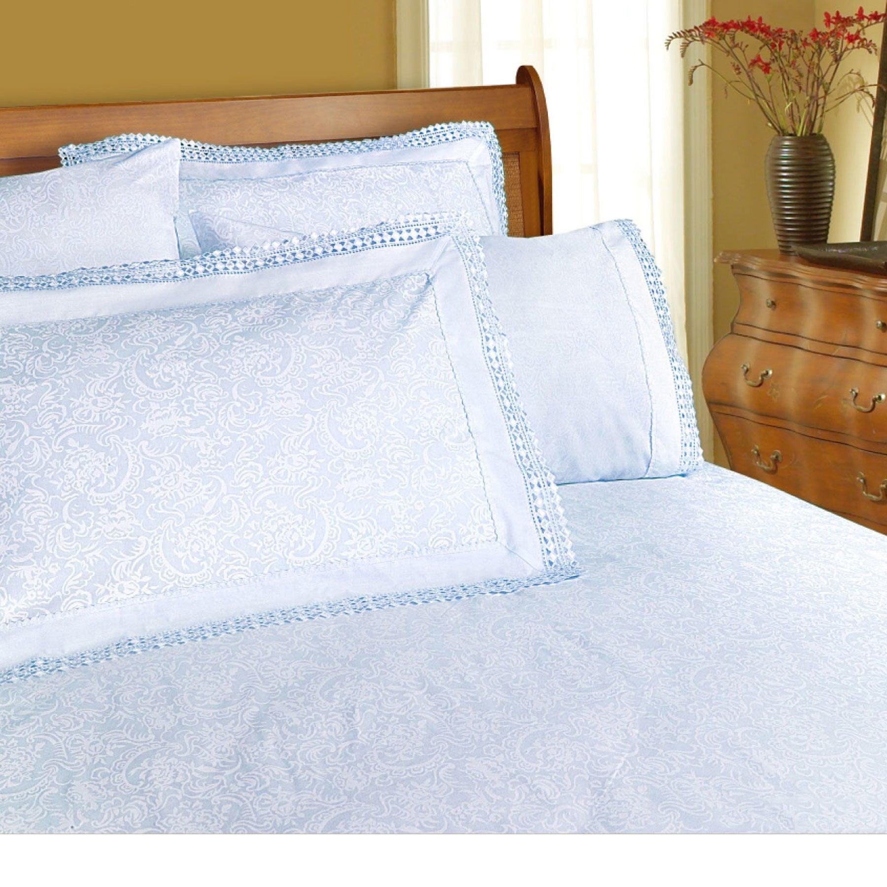 Shangri La Microfibre Machine Lace Sheet Set Ice Blue King - Harrogates
