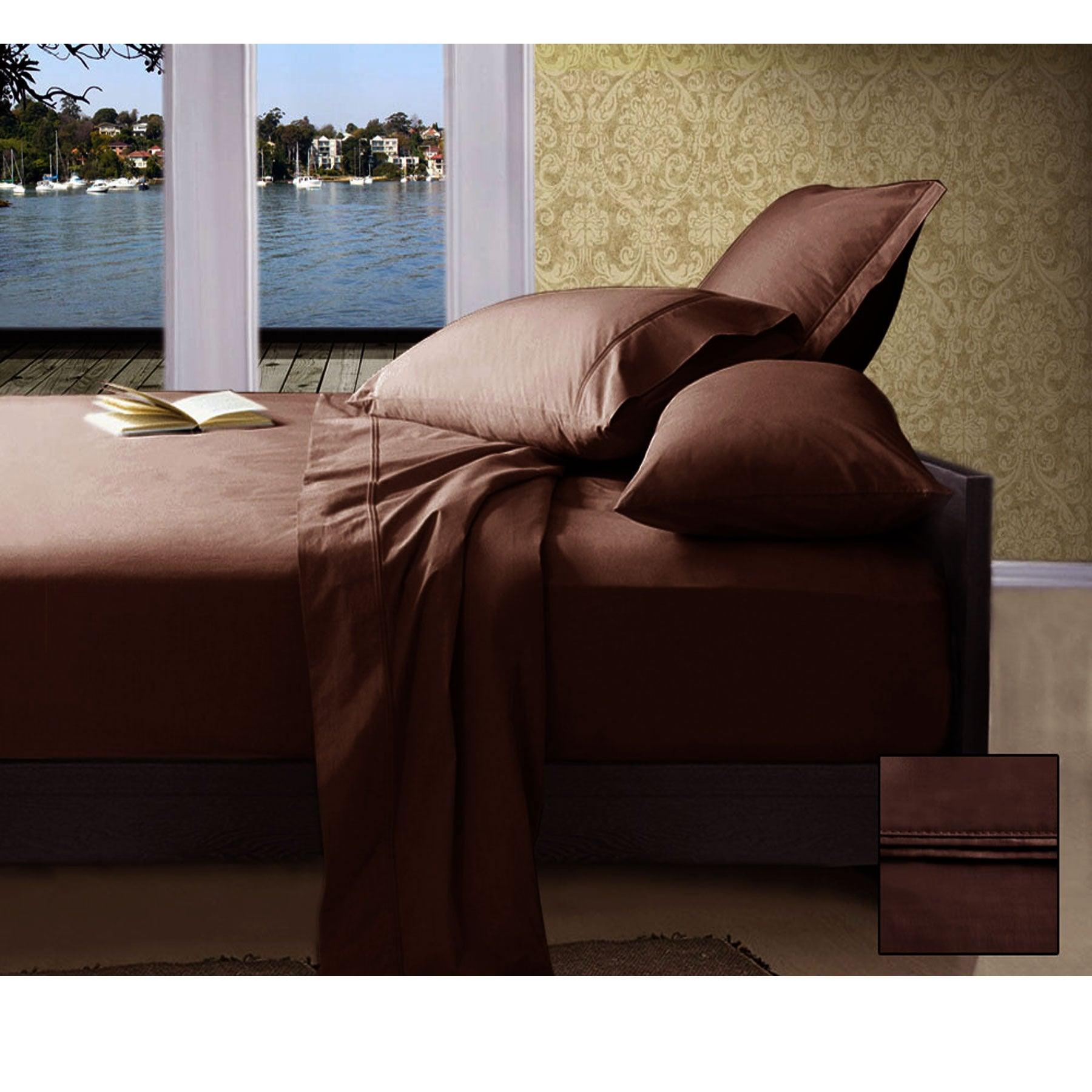 Ramesses 1000TC American Pima Cotton Plain Design Sheet Set Chocolate Queen - Harrogates