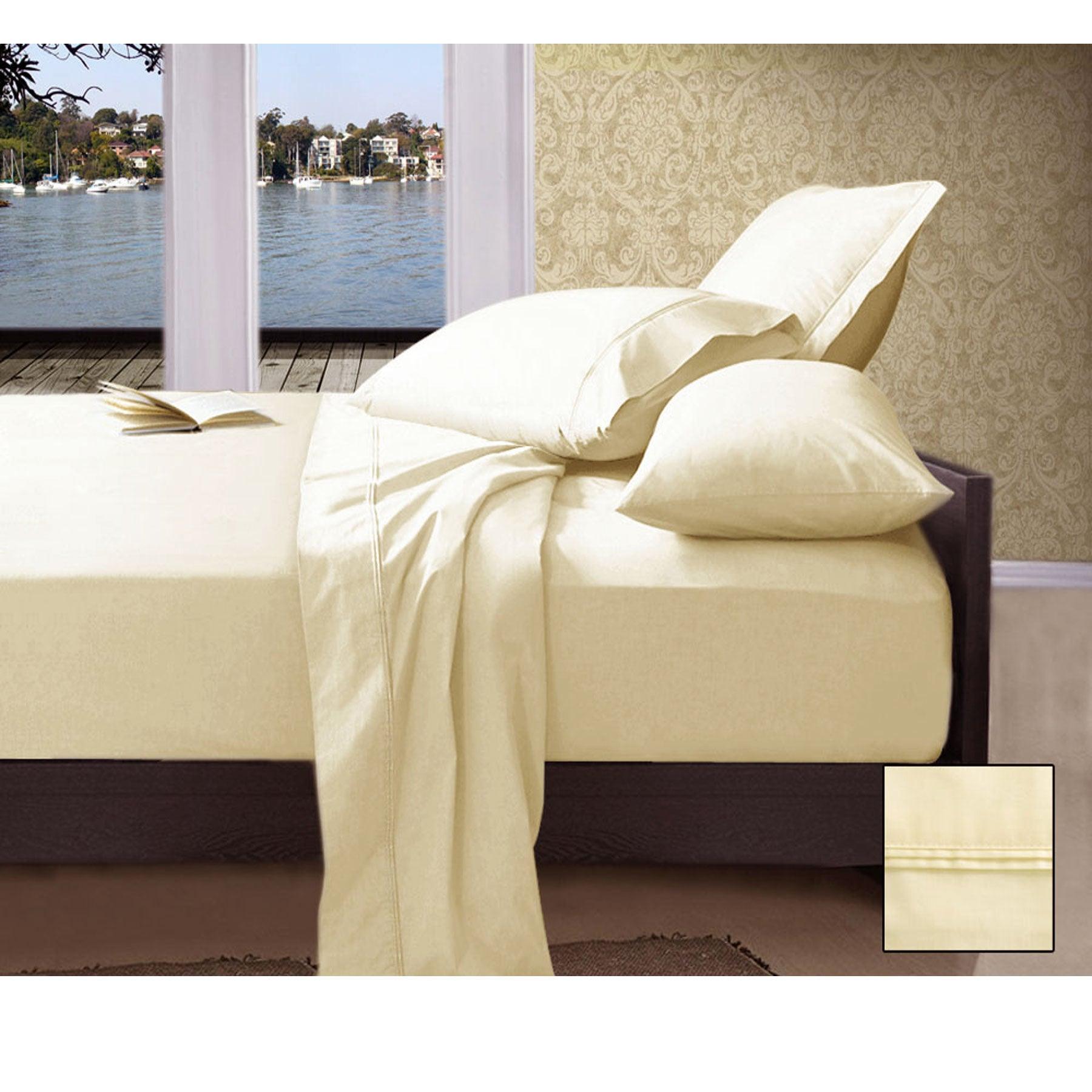 Ramesses 1000TC American Pima Cotton Plain Design Sheet Set Ivory Queen - Harrogates