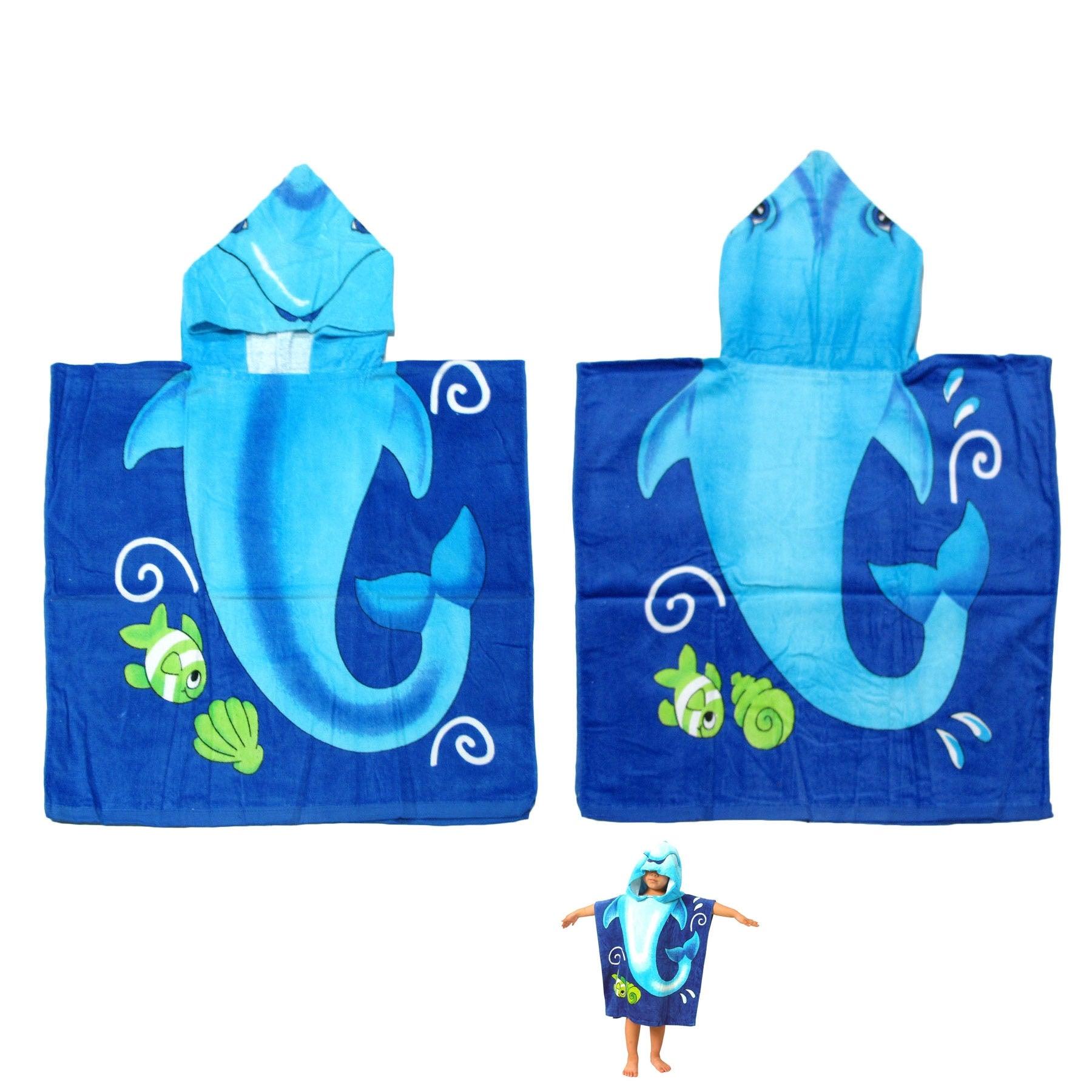 Cute Kids Cotton Hooded Towel Poncho 60 x 120 cm Dolphin - Harrogates