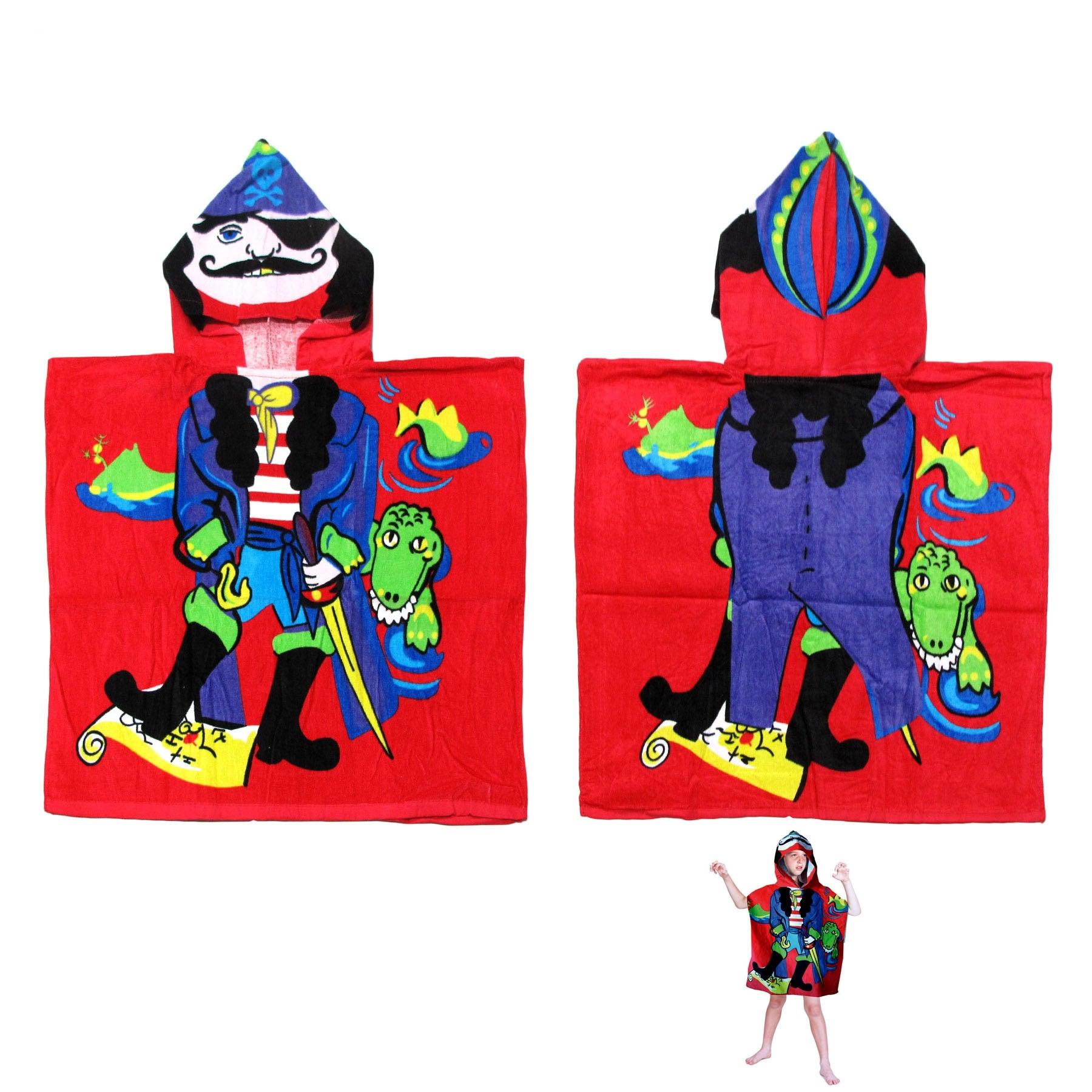 Cute Kids Cotton Hooded Towel Poncho 60 x 120 cm Pirate - Harrogates