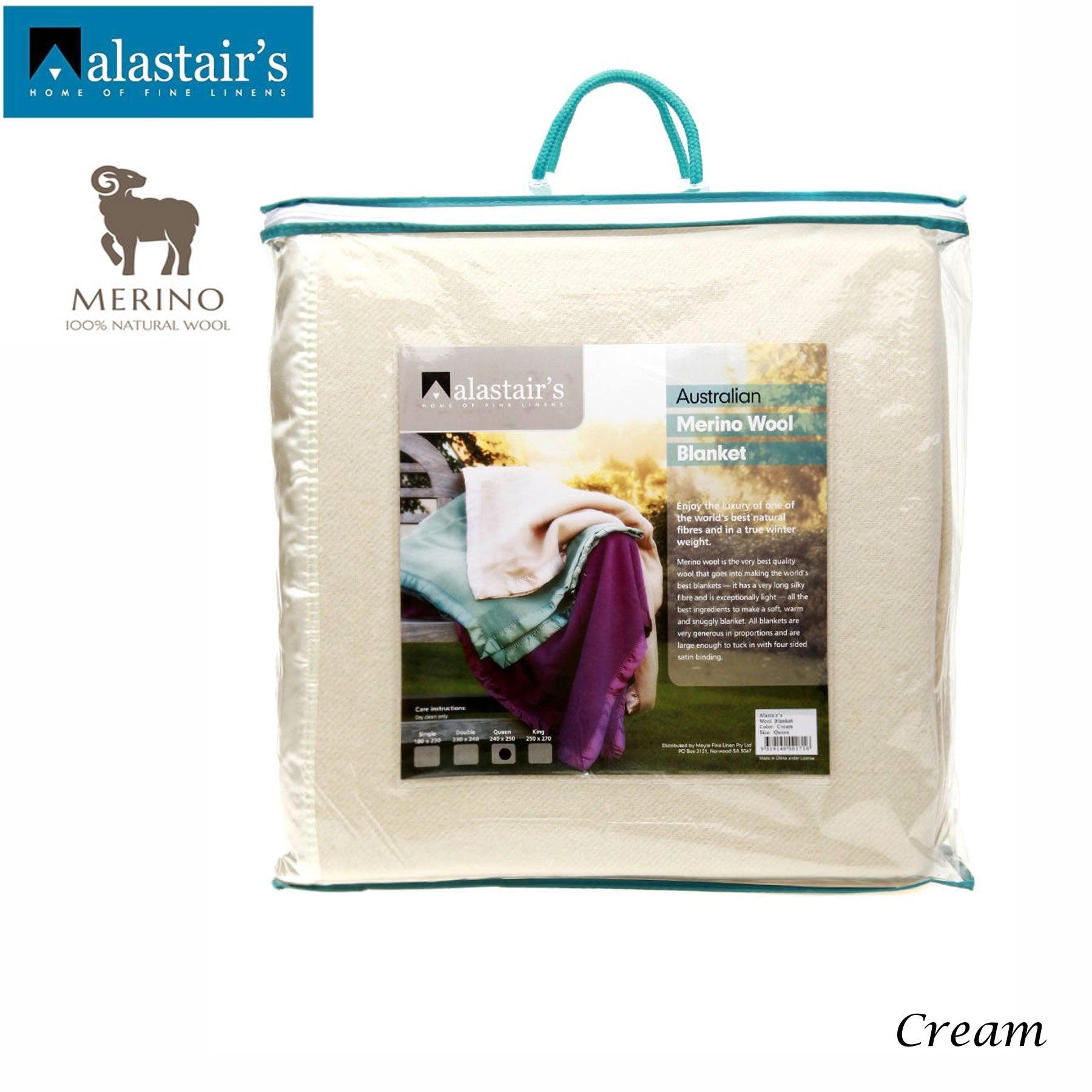 Alastairs 375GSM Australian Merino Wool Blanket Cream - Single - Harrogates