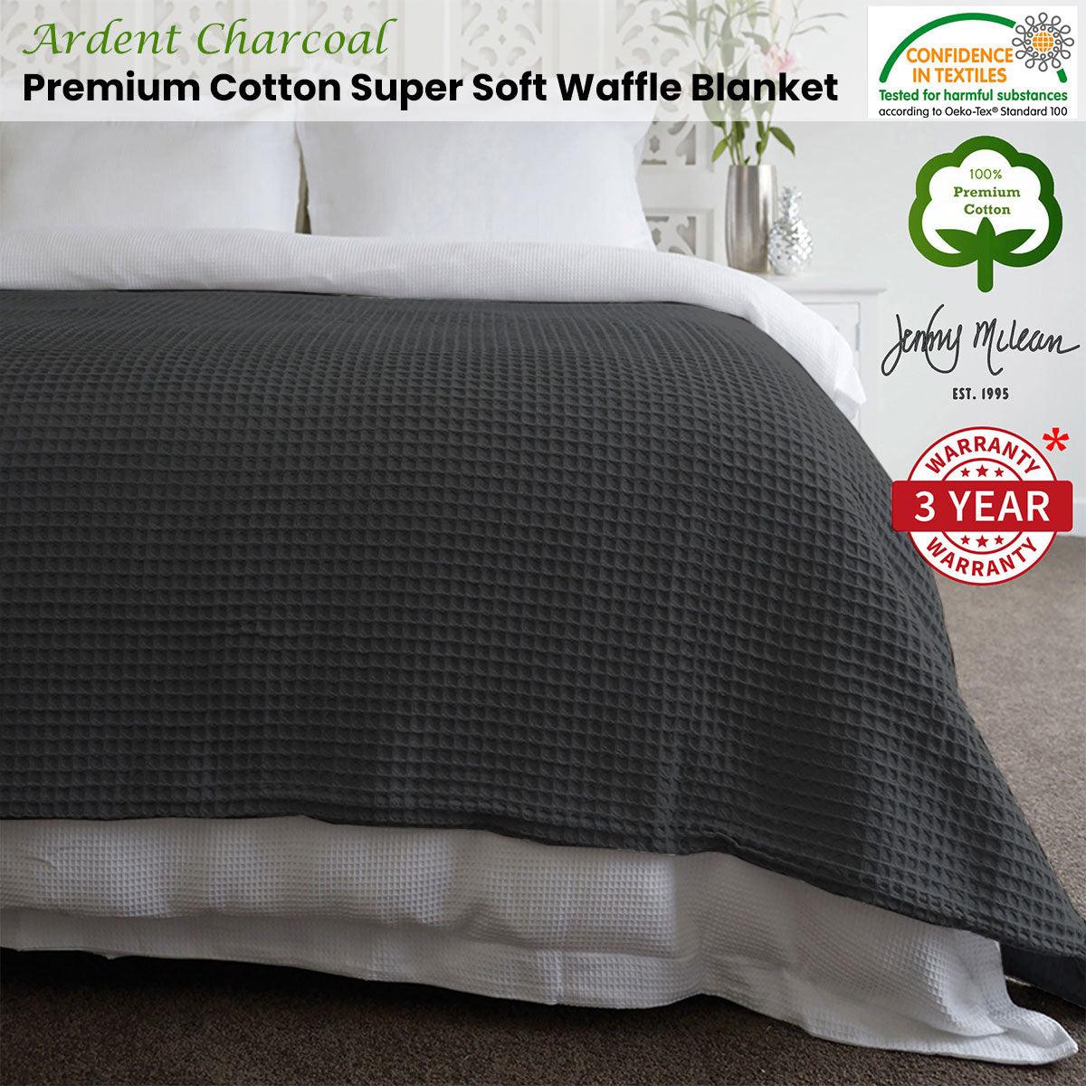 Jenny Mclean Ardent Premium Super Soft Cotton Waffle Blanket Charcoal Queen - Harrogates