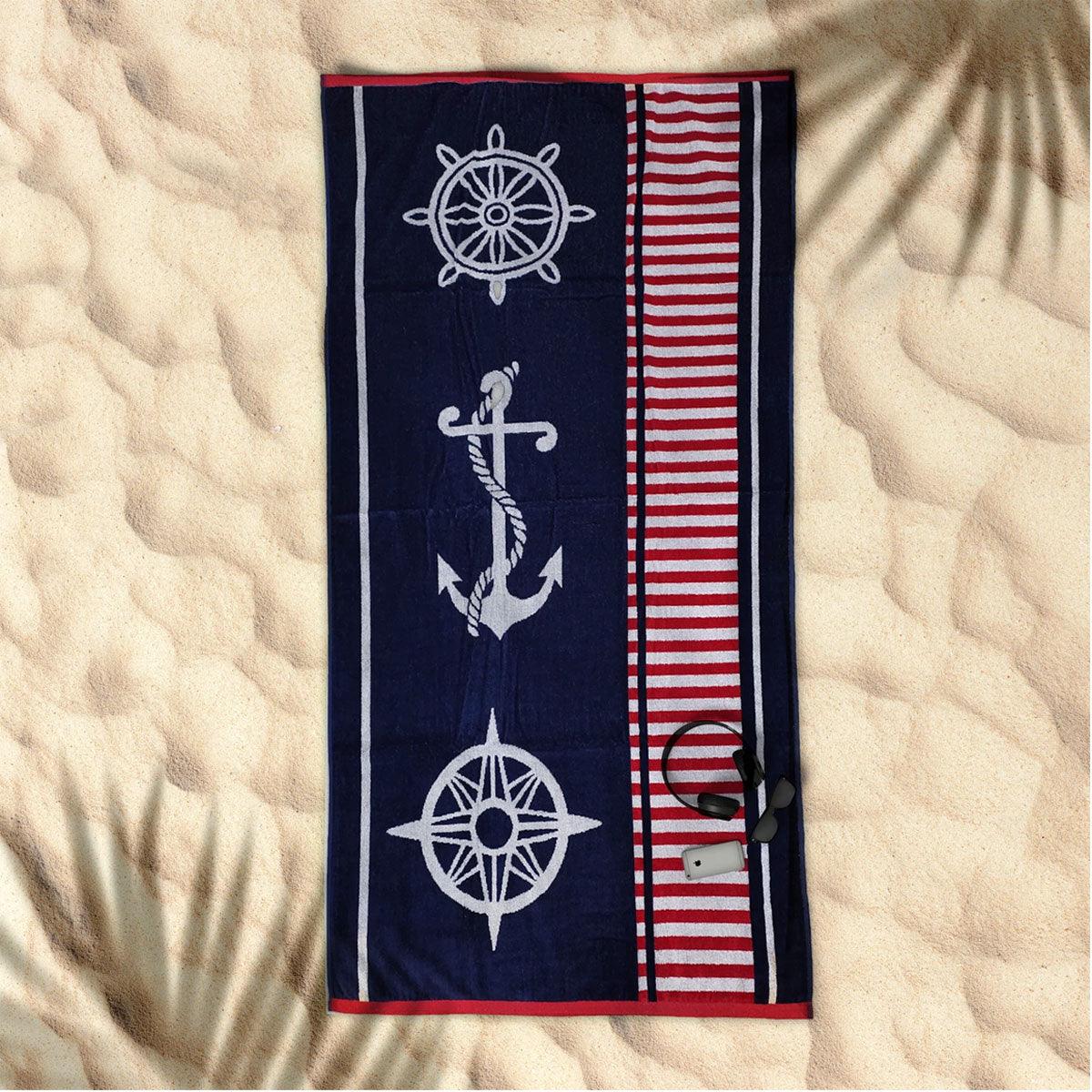 Rans Premium Cotton Jacquard Beach Towel Sailor Blue - Harrogates