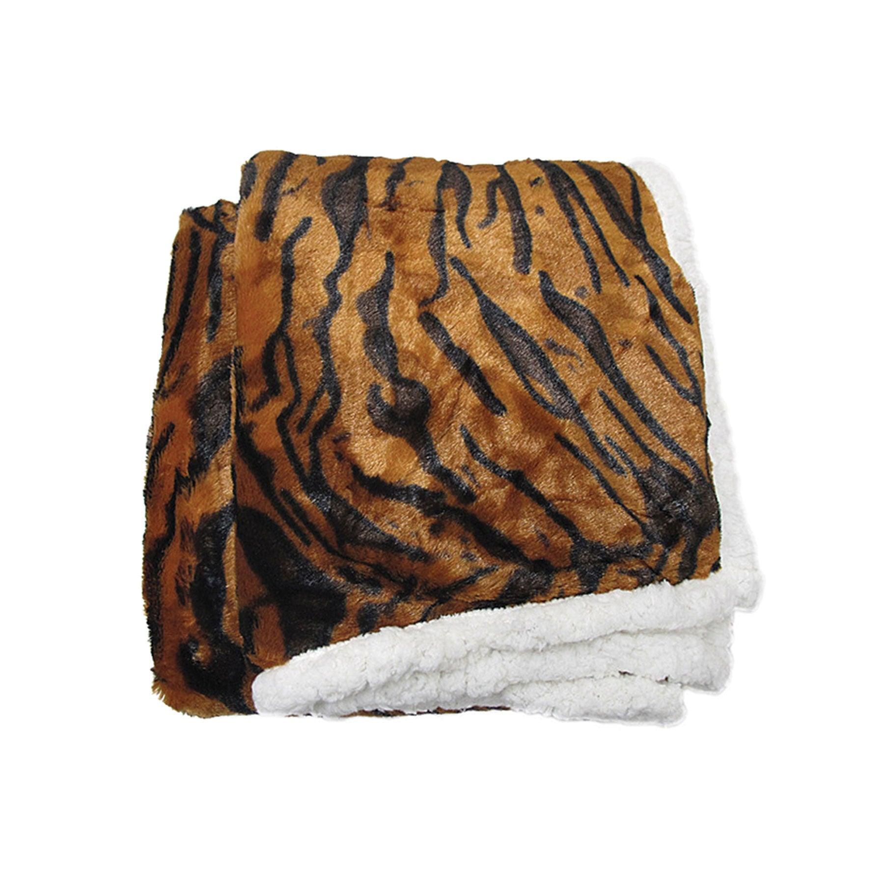 Luxury Faux Fur Reversible Throw Rug - Tiger - Harrogates