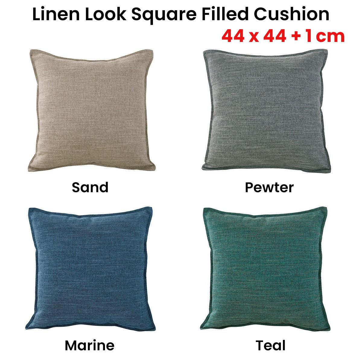 Jason Linen Look Square Filled Cushion 44 x 44 + 1 cm Marine - Harrogates