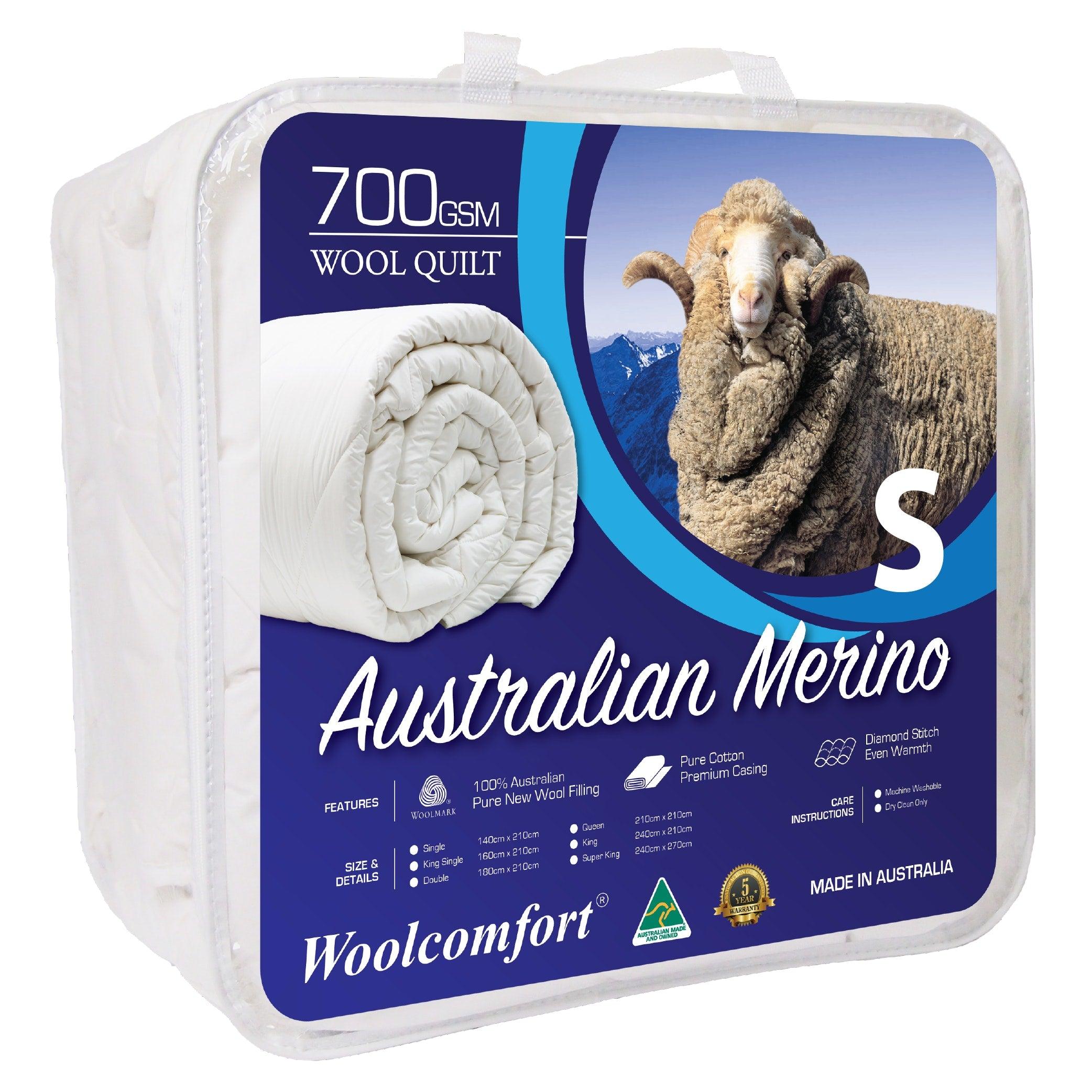 Woolcomfort Aus Made Merino Wool Quilt 700GSM 140x210cm Single Size - Harrogates