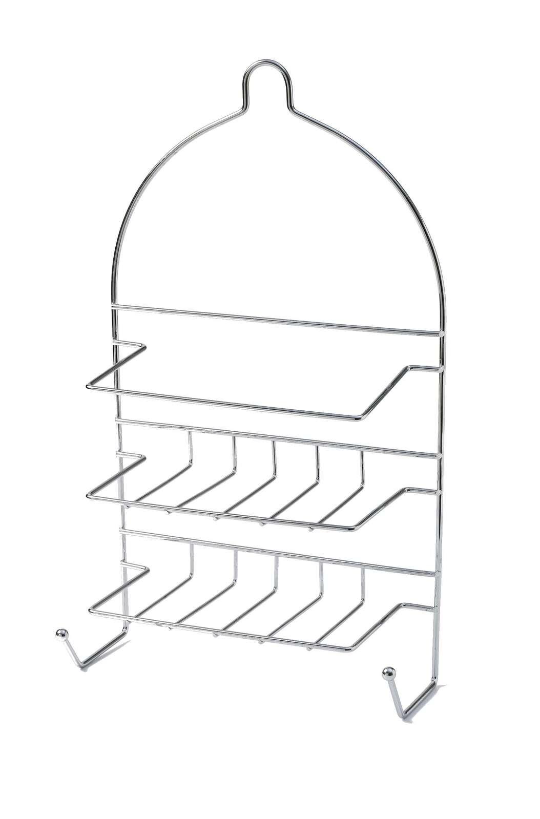 2-Tier Shower Caddy Bath Rack Chrome Hanging Hook Basket 25 x 10 x 43cm - Silver - Harrogates