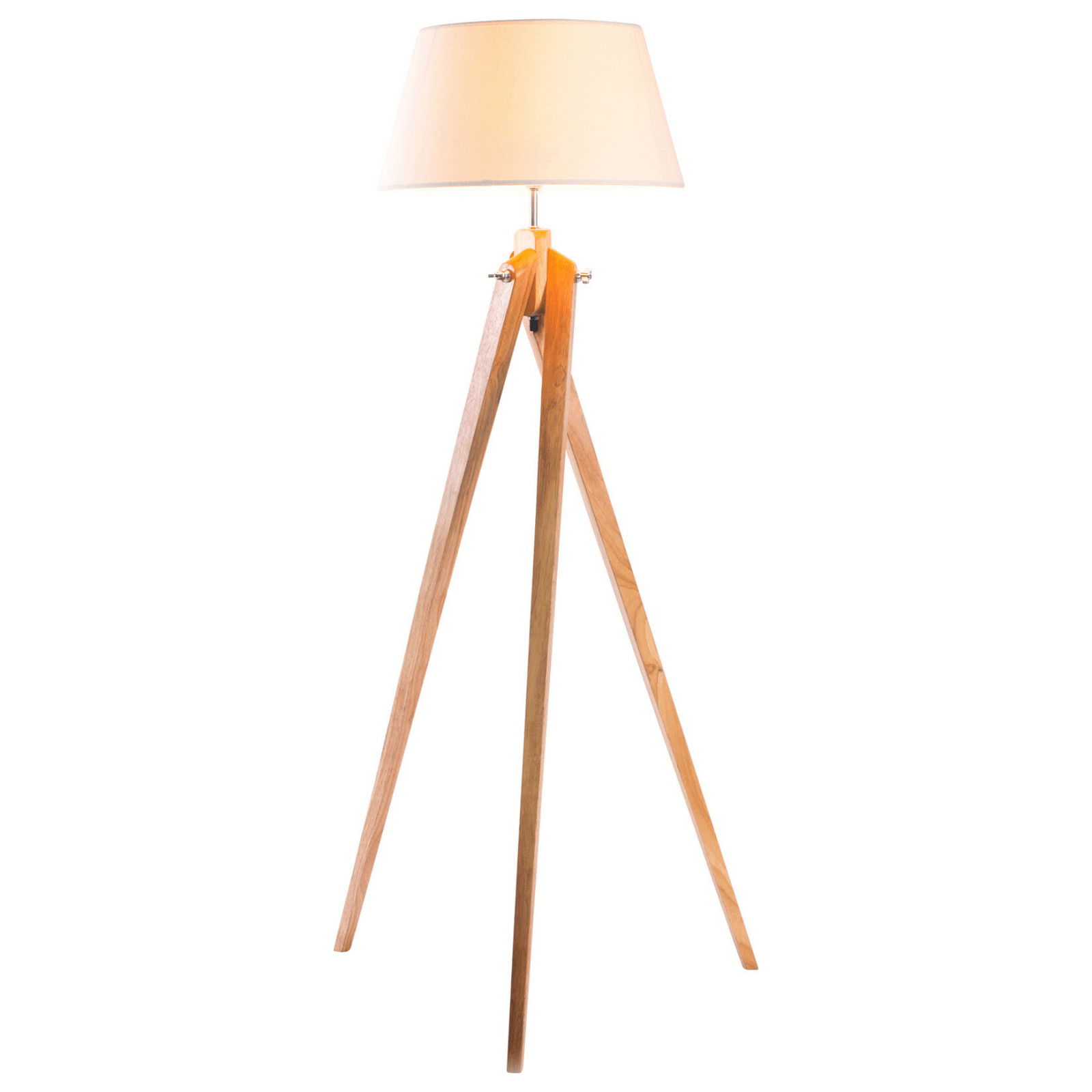 Large Tripod Floor Lamp Linen Shade Modern Bamboo Wooden Retro Twist Light - Harrogates