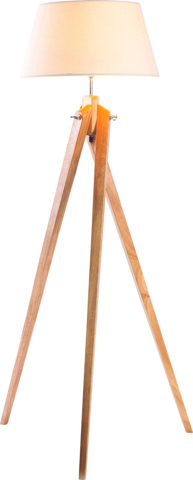 Large Tripod Floor Lamp Linen Shade Modern Bamboo Wooden Retro Twist Light - Harrogates