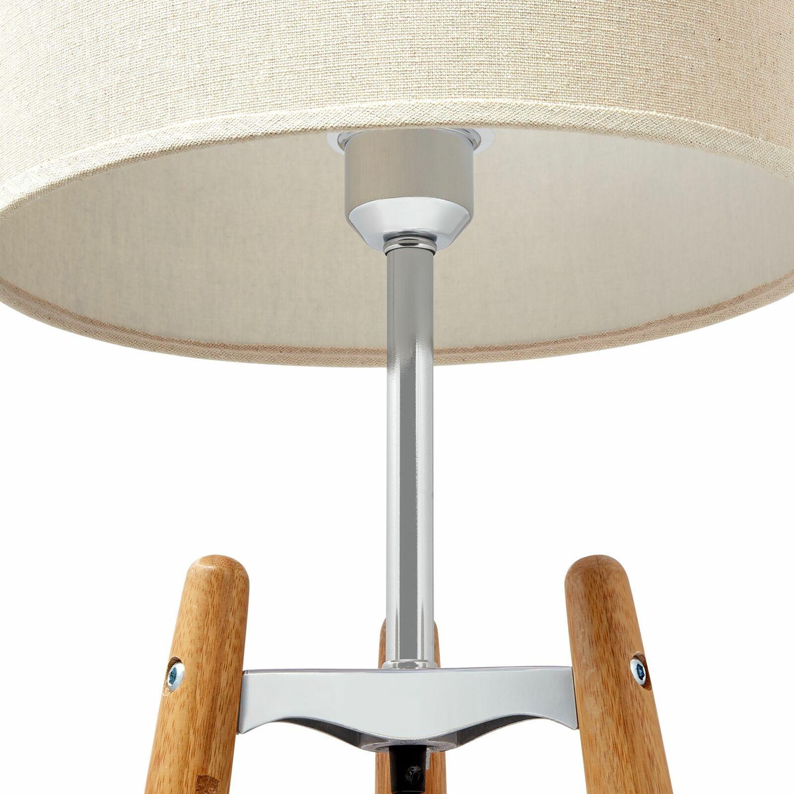 73cm Bamboo Tripod Table Lamp Light Modern Vintage w Beige Linen Shade - Harrogates