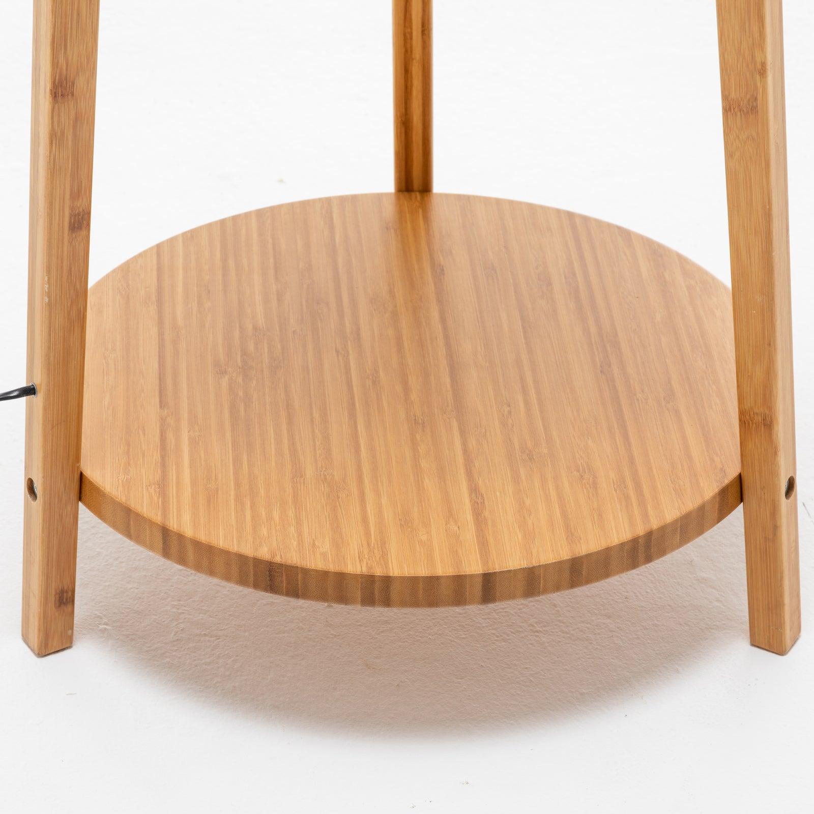 168cm Large Bamboo Wooden Tripod Floor Lamp Light Modern Linen Shade w Shelves - Harrogates