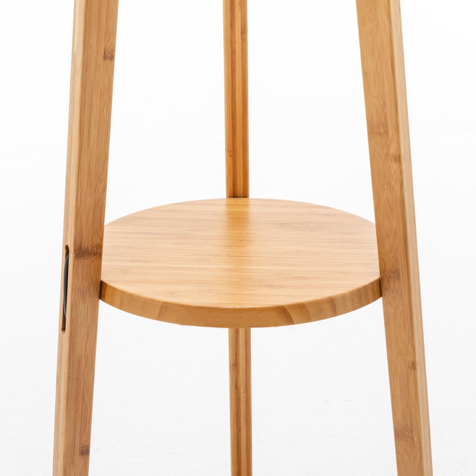 168cm Large Bamboo Wooden Tripod Floor Lamp Light Modern Linen Shade w Shelves - Harrogates