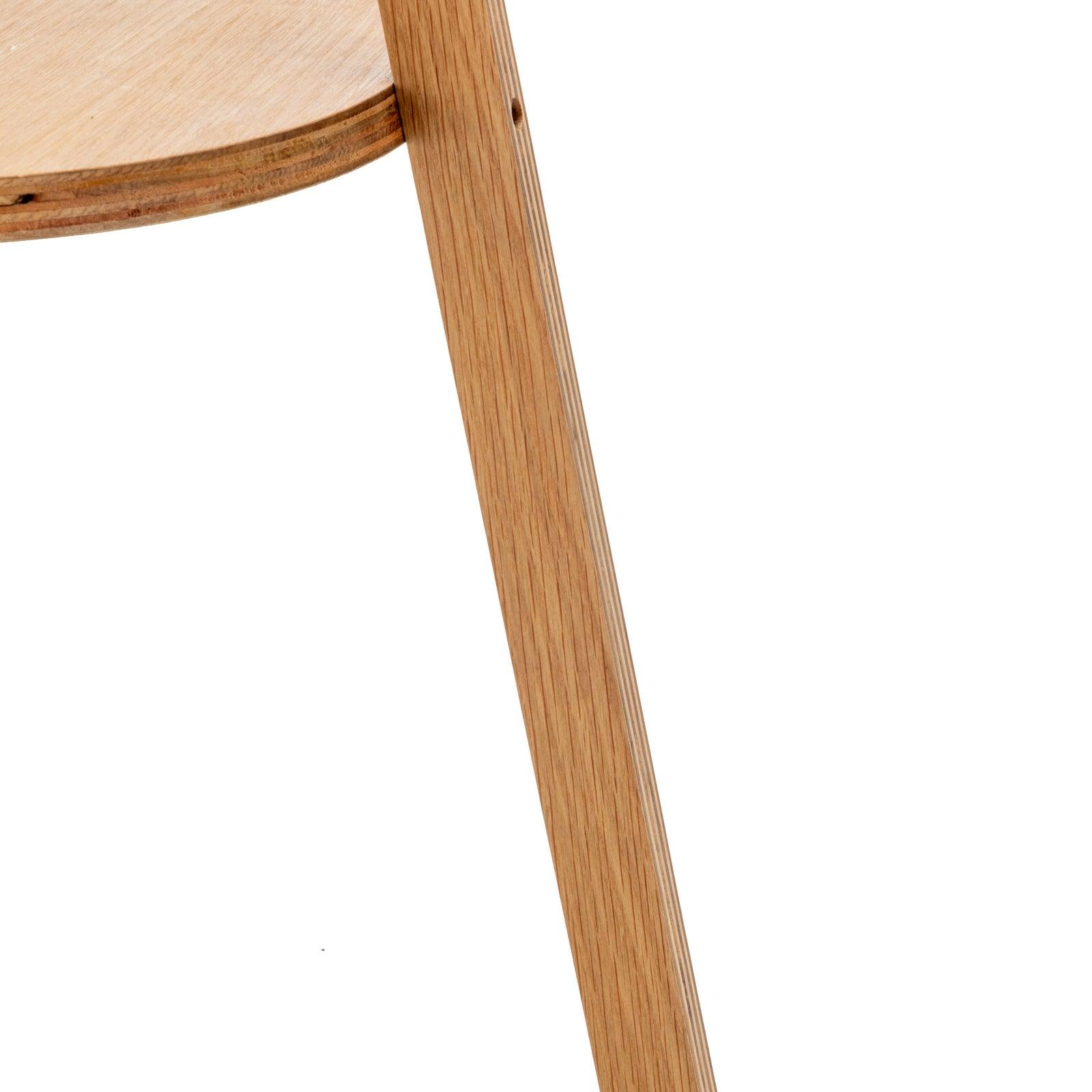 Natural Wooden Tripod Floor Lamp w/ Round Wood Shelf + Off White Linen Shade - Harrogates