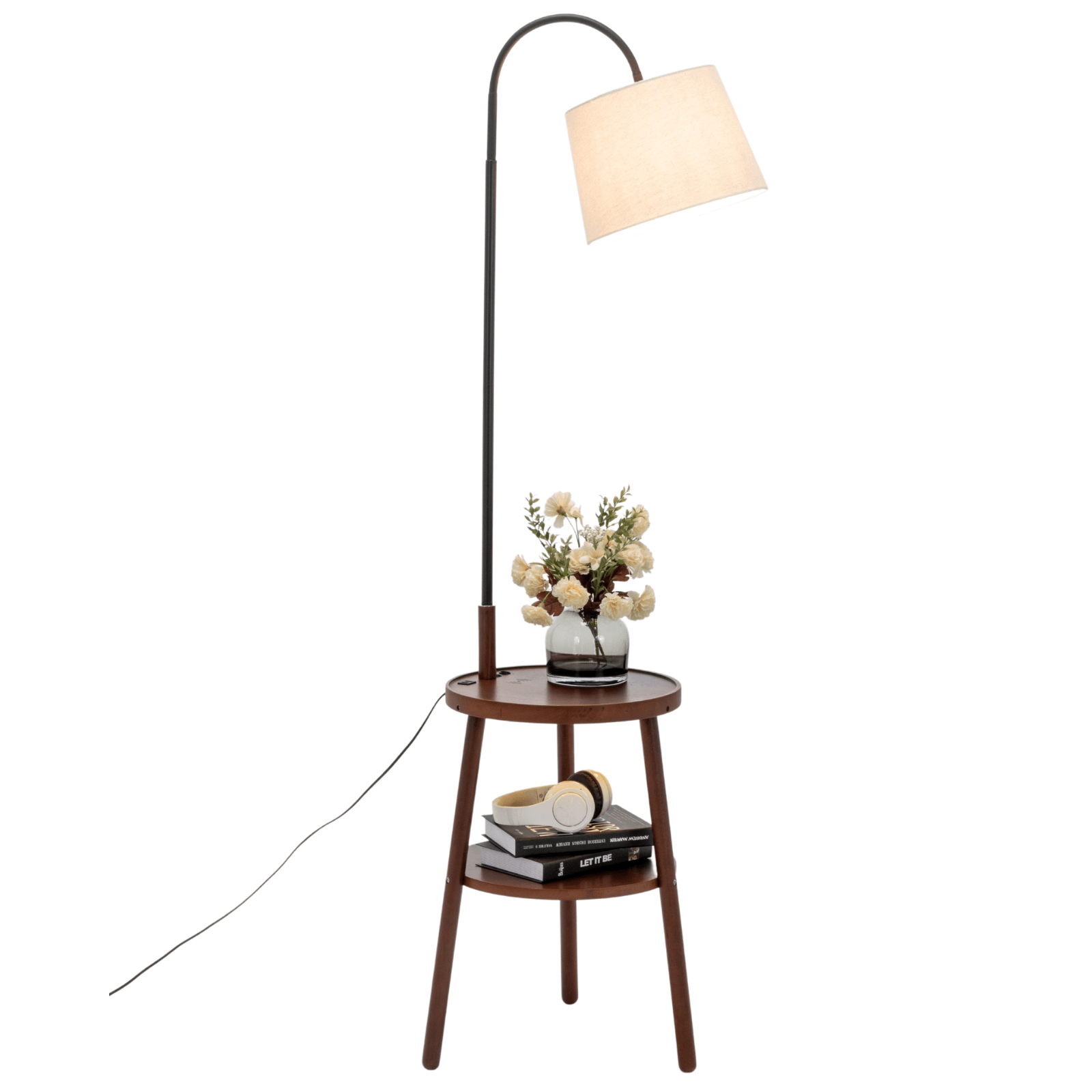 Naples Tripod Floor Lamp Shelf Storage Drawer Bed Side Table Light w/ USB Charger - Harrogates