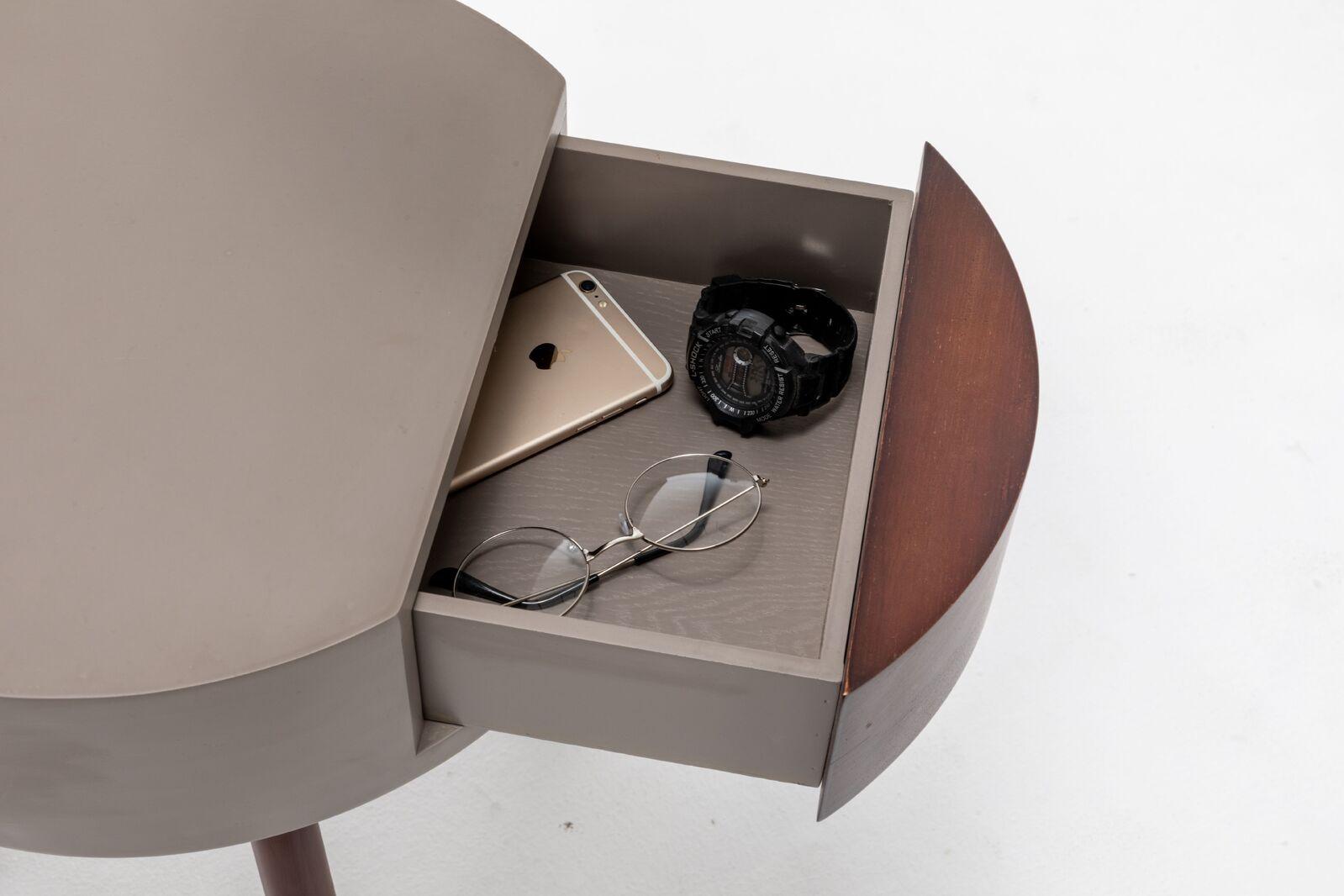 Florence Tripod Lamp Shelf Storage Drawer Bed Side Table Light w/ USB Charger - Harrogates