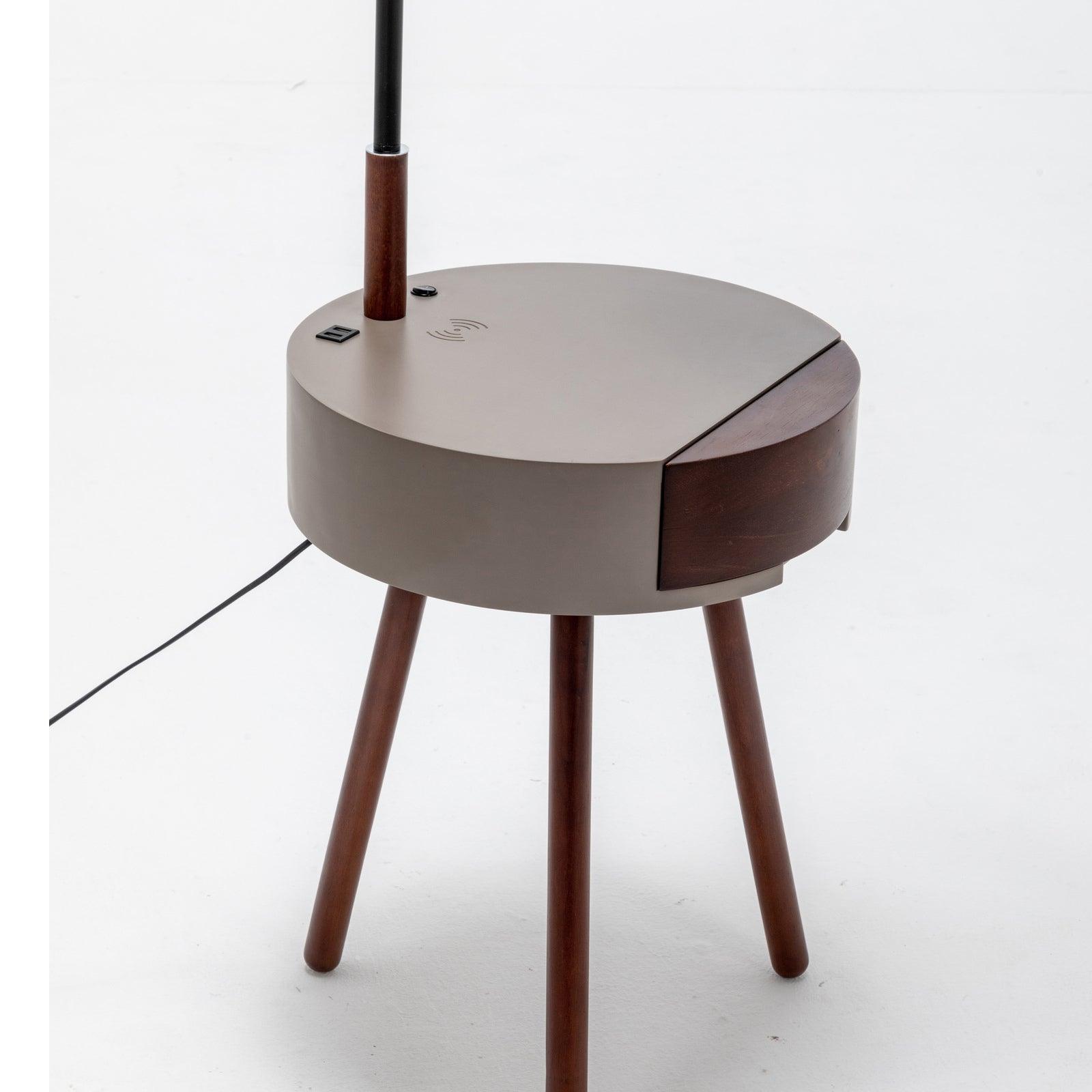 Florence Tripod Lamp Shelf Storage Drawer Bed Side Table Light w/ USB Charger - Harrogates