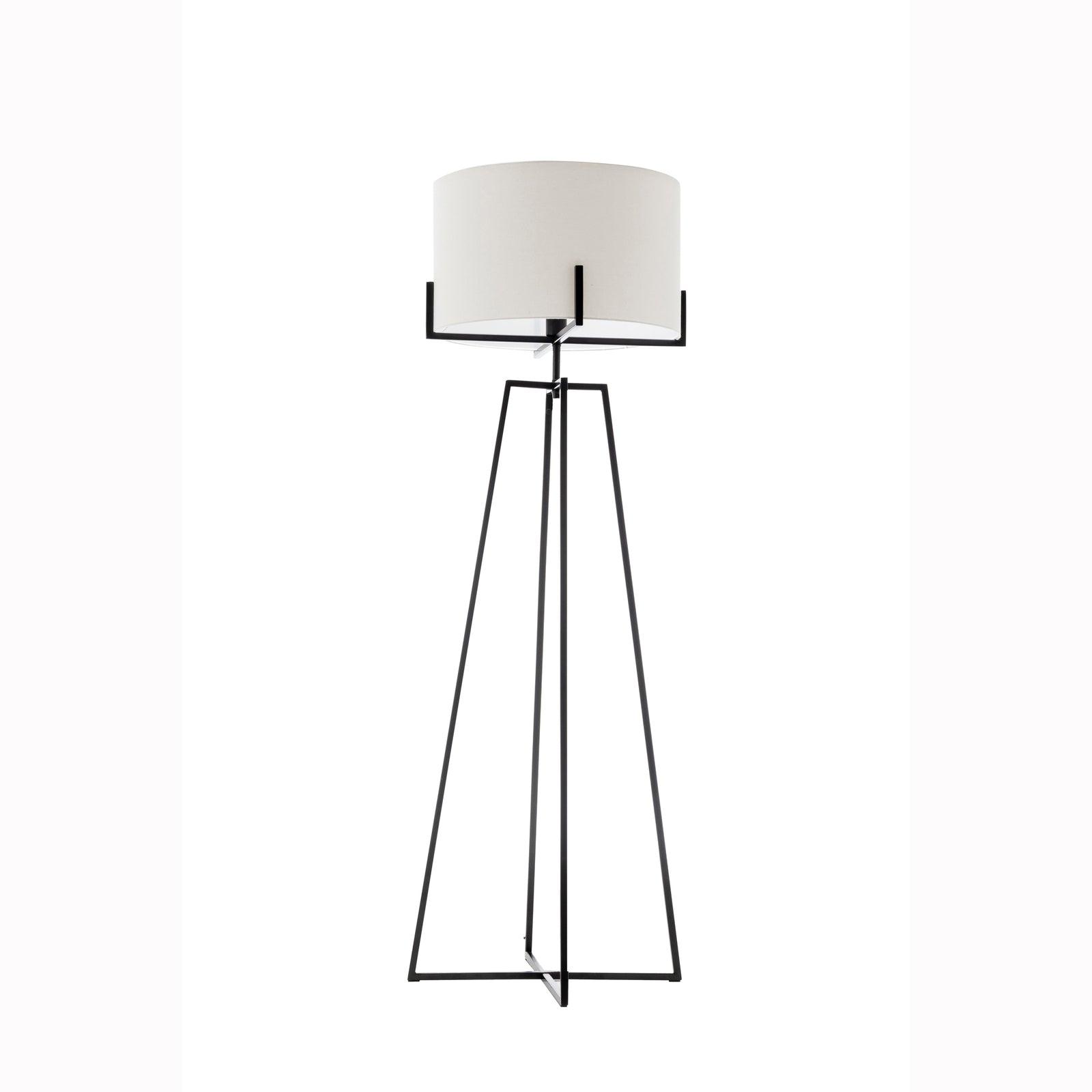 Modern Dimmable Floor Lamp w/ Linen Shade Designer Bedroom Lighting - Matte Black - Harrogates