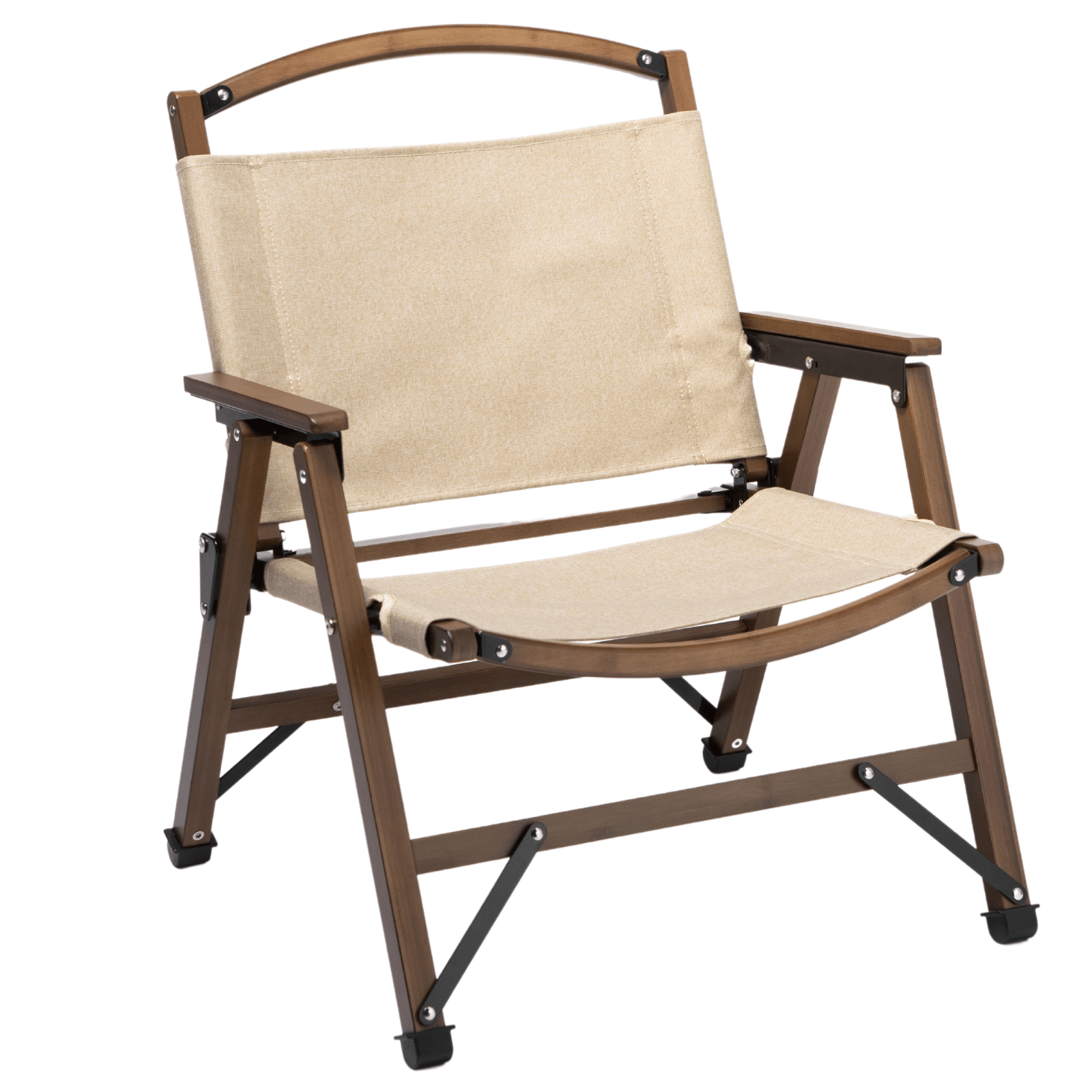 Bamboo Canvas Foldable Outdoor Camping Chair Wooden Travel Picnic Park - Khaki/Beige - Harrogates