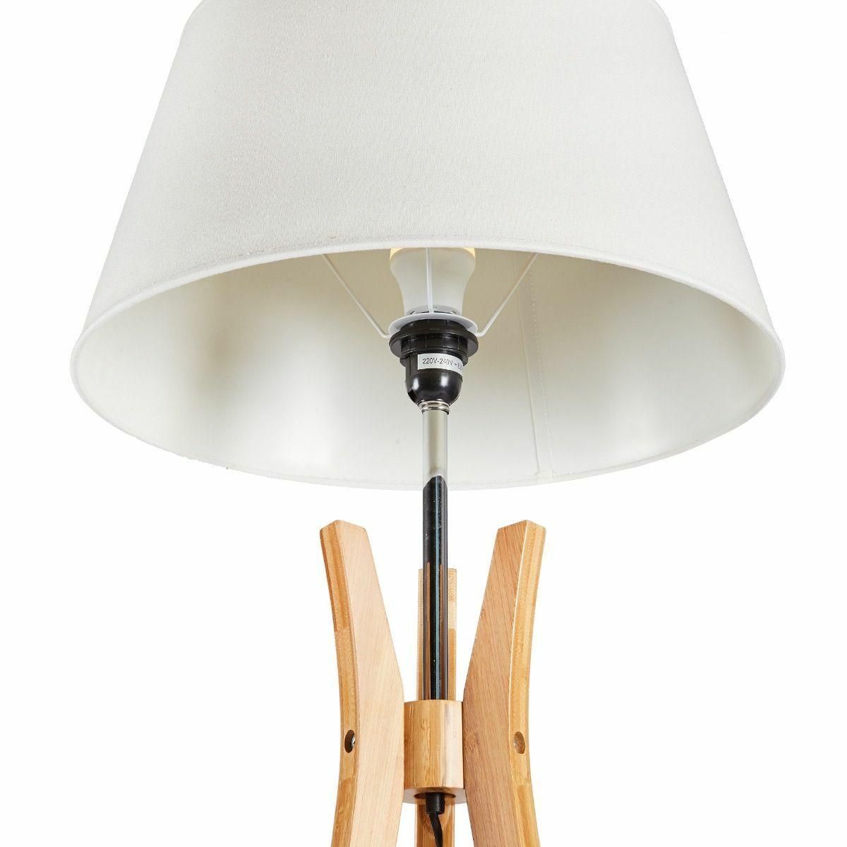 LARGE BAMBOO TRIPOD FLOOR LAMP Linen Shade Modern Light Vintage Wooden Scandi - Harrogates