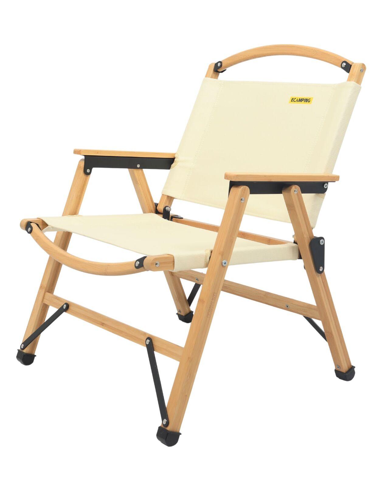 Bamboo Canvas Foldable Outdoor Camping Chair Wooden Travel Picnic Park - Khaki/Beige - Harrogates